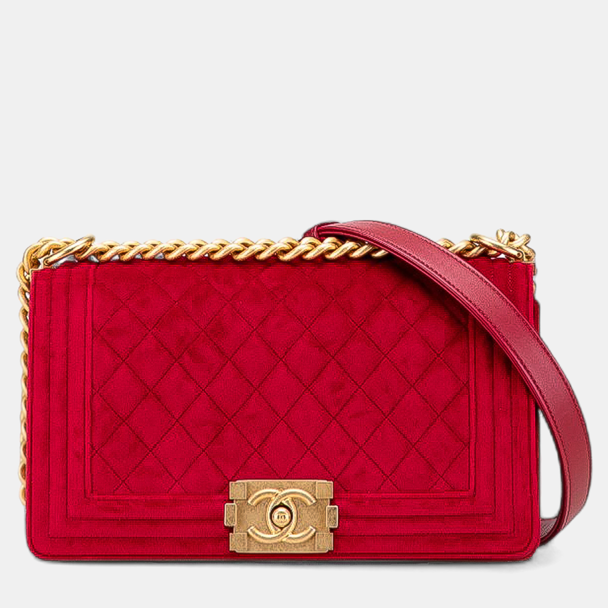 

Chanel Red Old Medium Quilted Velvet Boy Flap