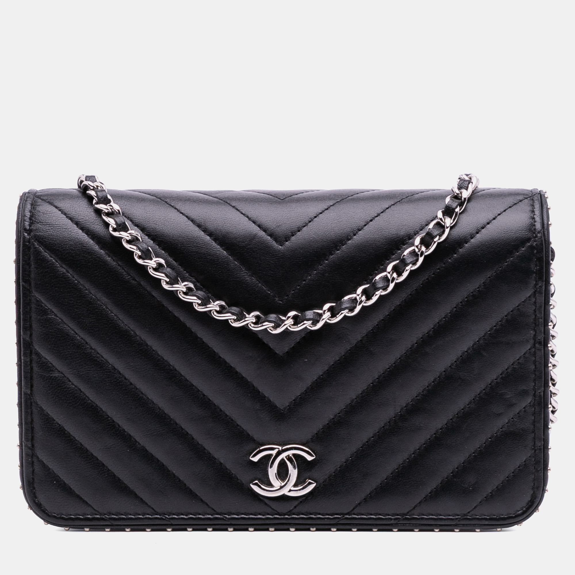 

Chanel Black Chevron Lambskin Studded Wallet On Chain