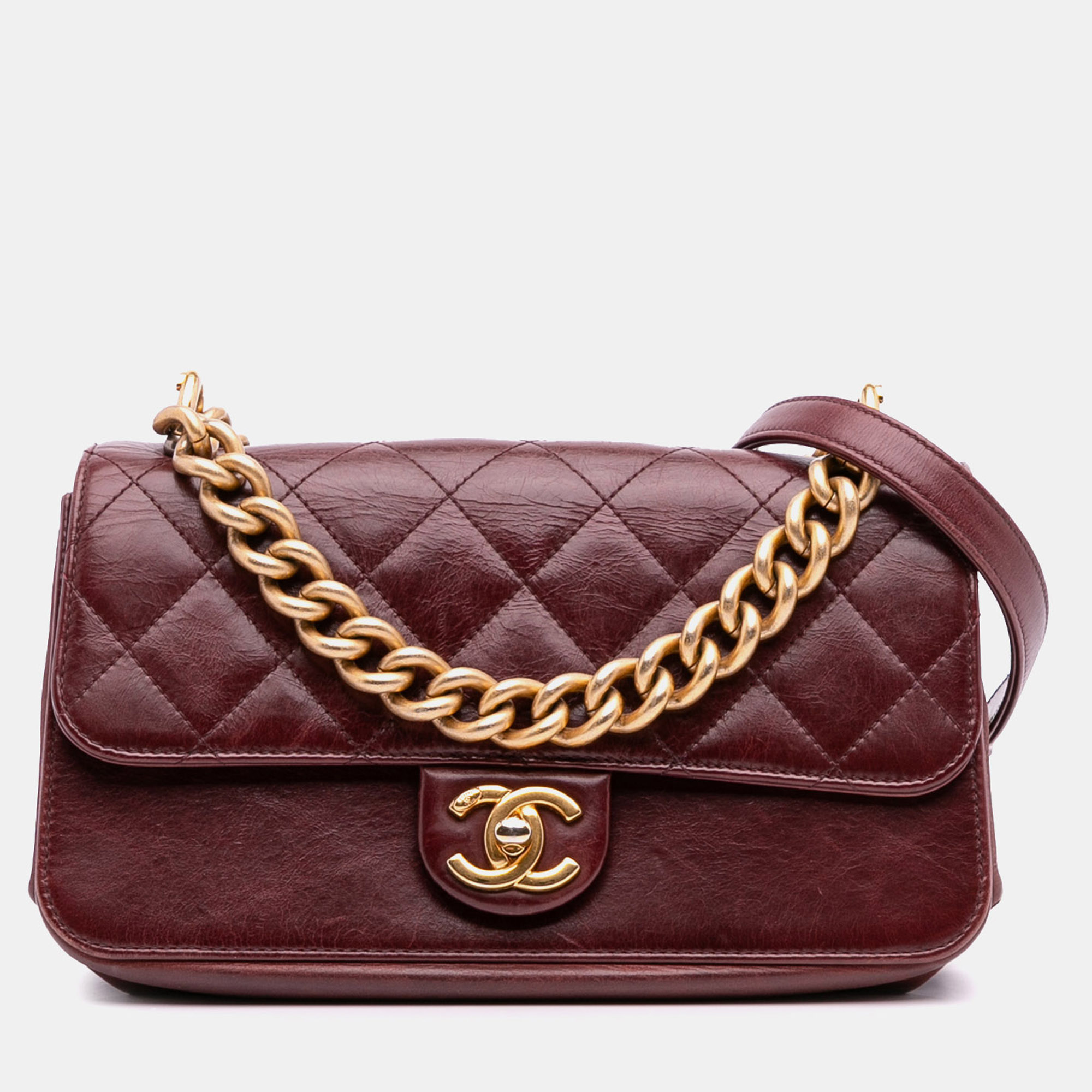 

Chanel Burgundy Small Aged Calfskin Straight Lined Flap Bag
