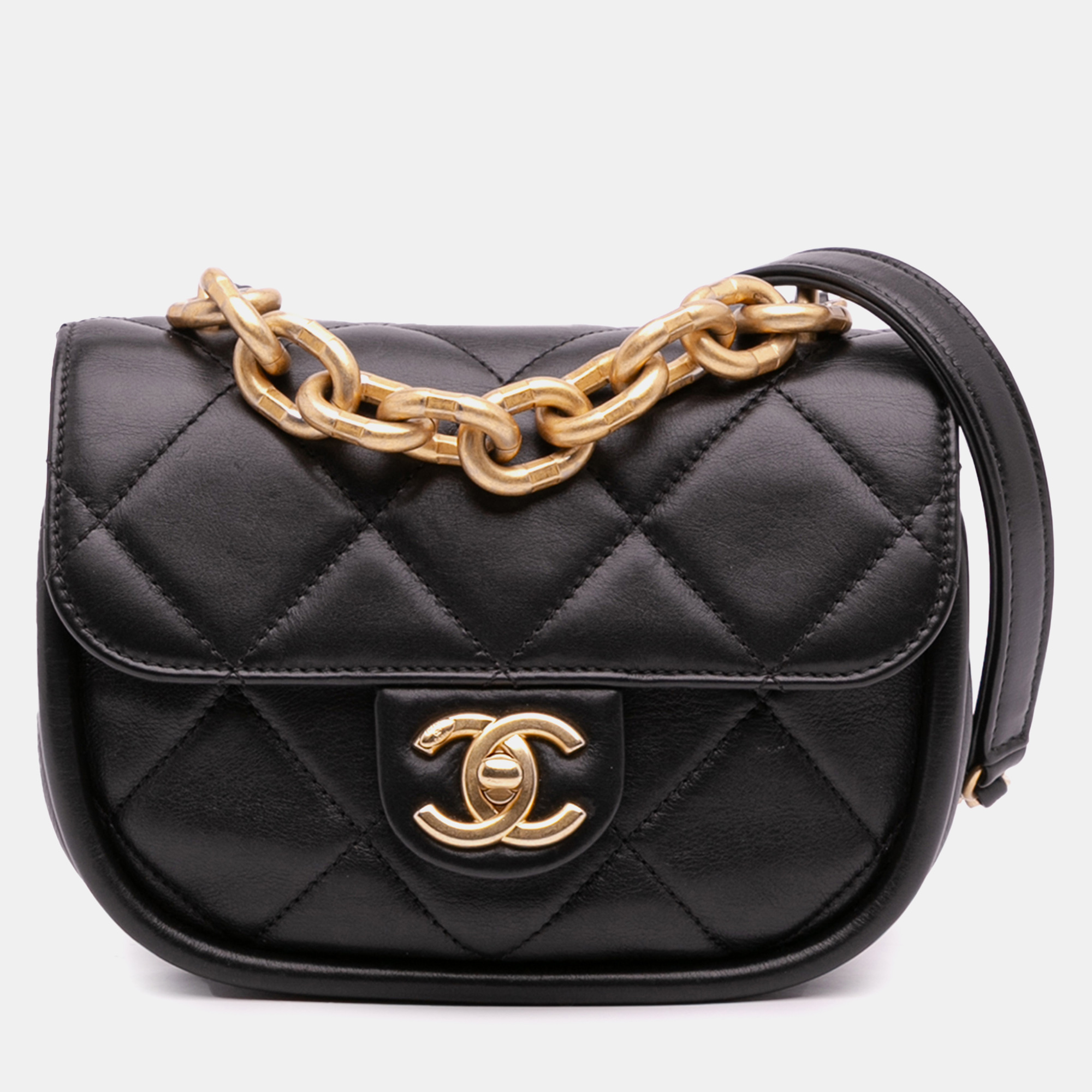 

Chanel Black Mini CC Quilted Calfskin Round Moon Messenger Flap Bag