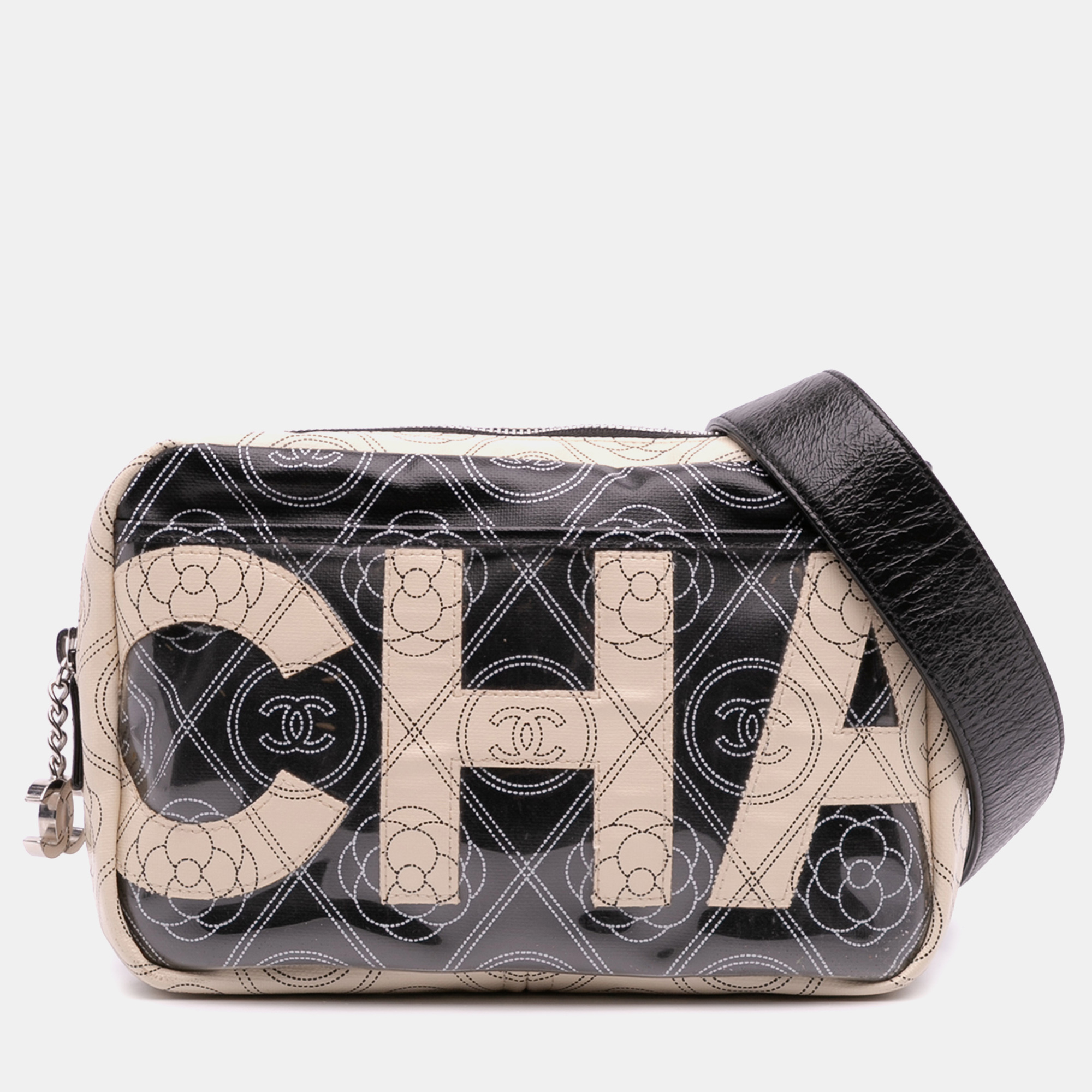 

Chanel Black Coated Canvas Camellia Logo Camera Bag