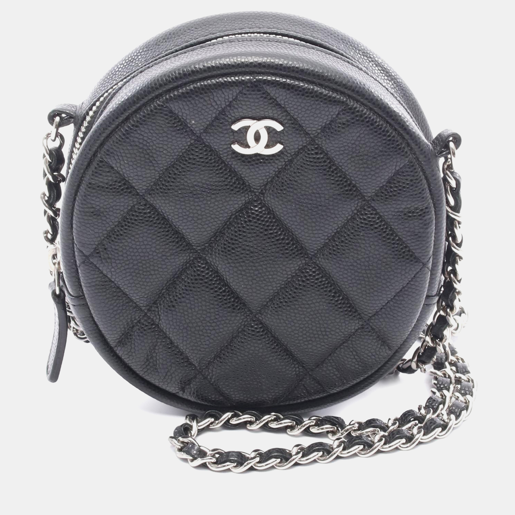 

Chanel Black CC Quilted Caviar Round Clutch With Chain