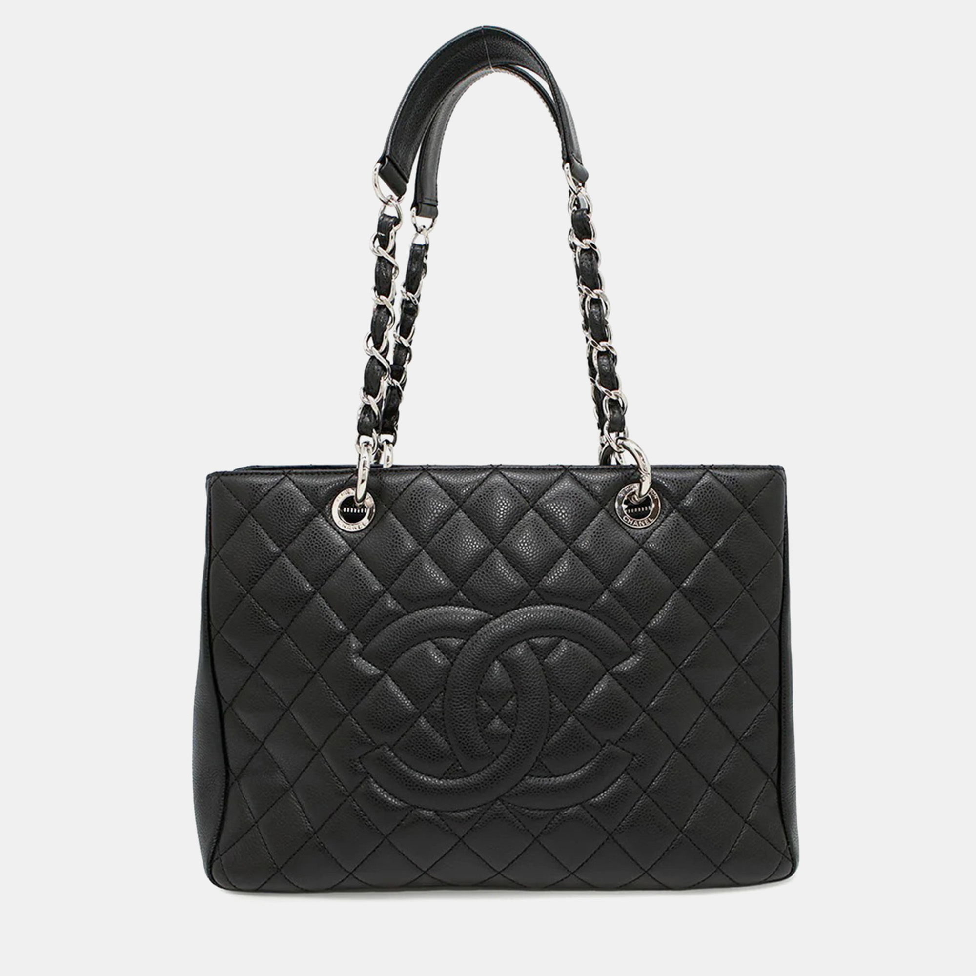 Pre-owned Chanel Gst Black Caviar Leather Chain Tote Bag