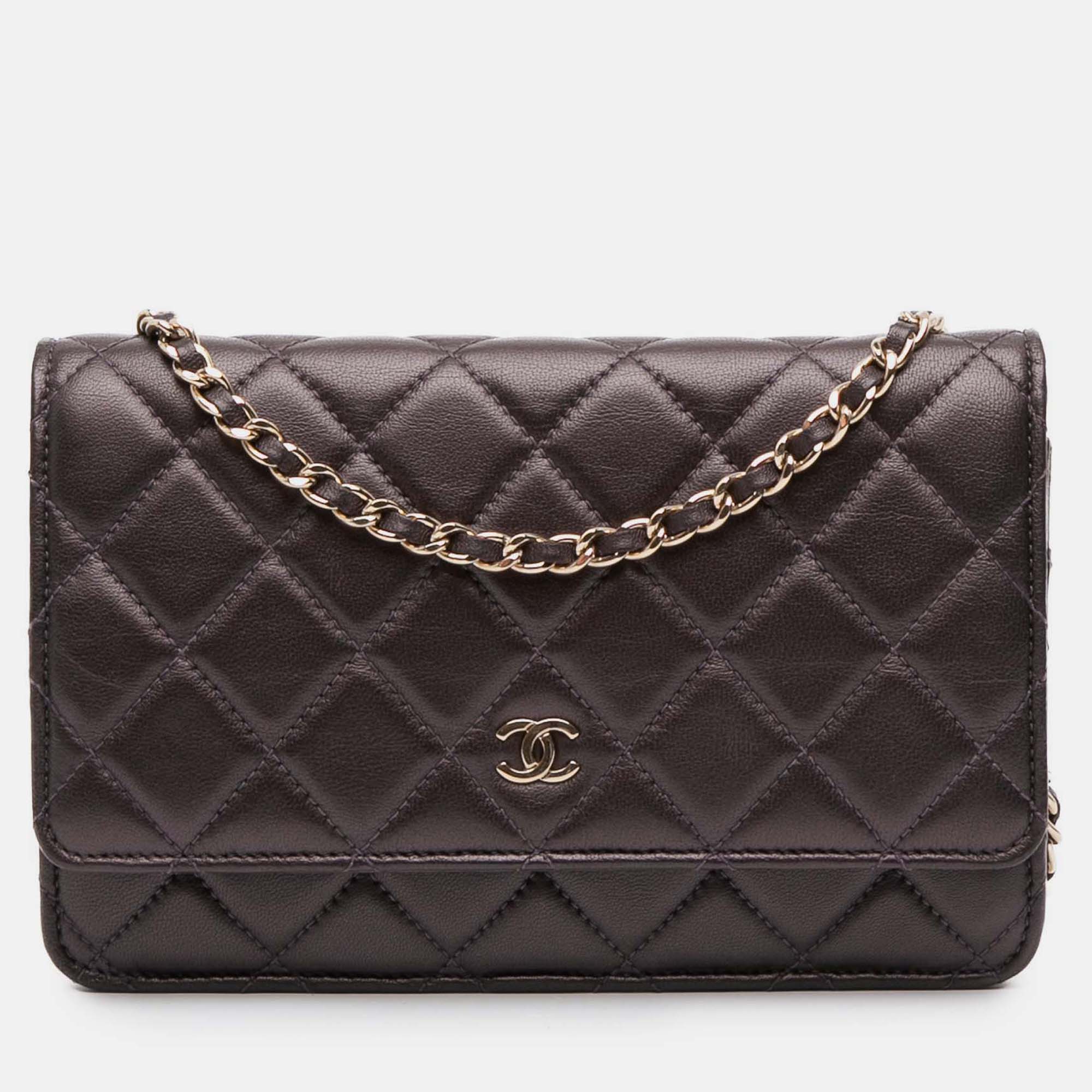 

Chanel Brown CC Quilted Lambskin Wallet on Chain