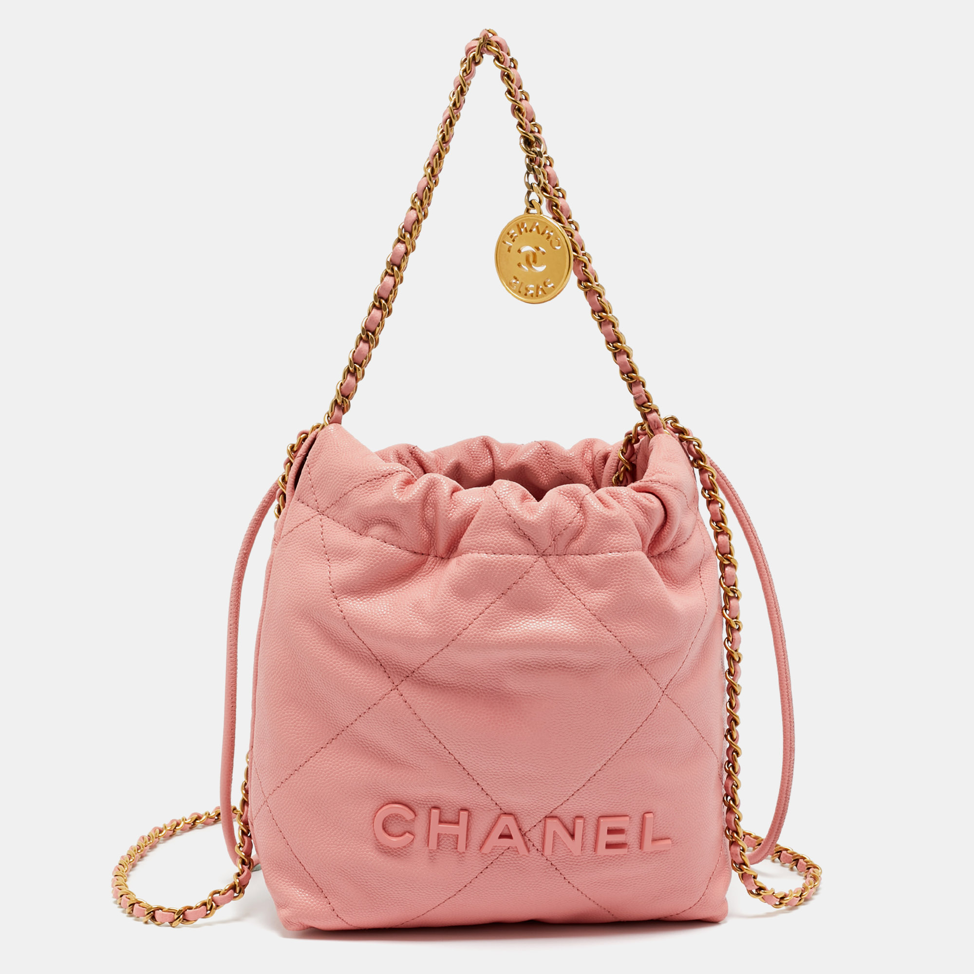 

Chanel Pink Quilted Caviar Leather Mini 22 Chain Bag