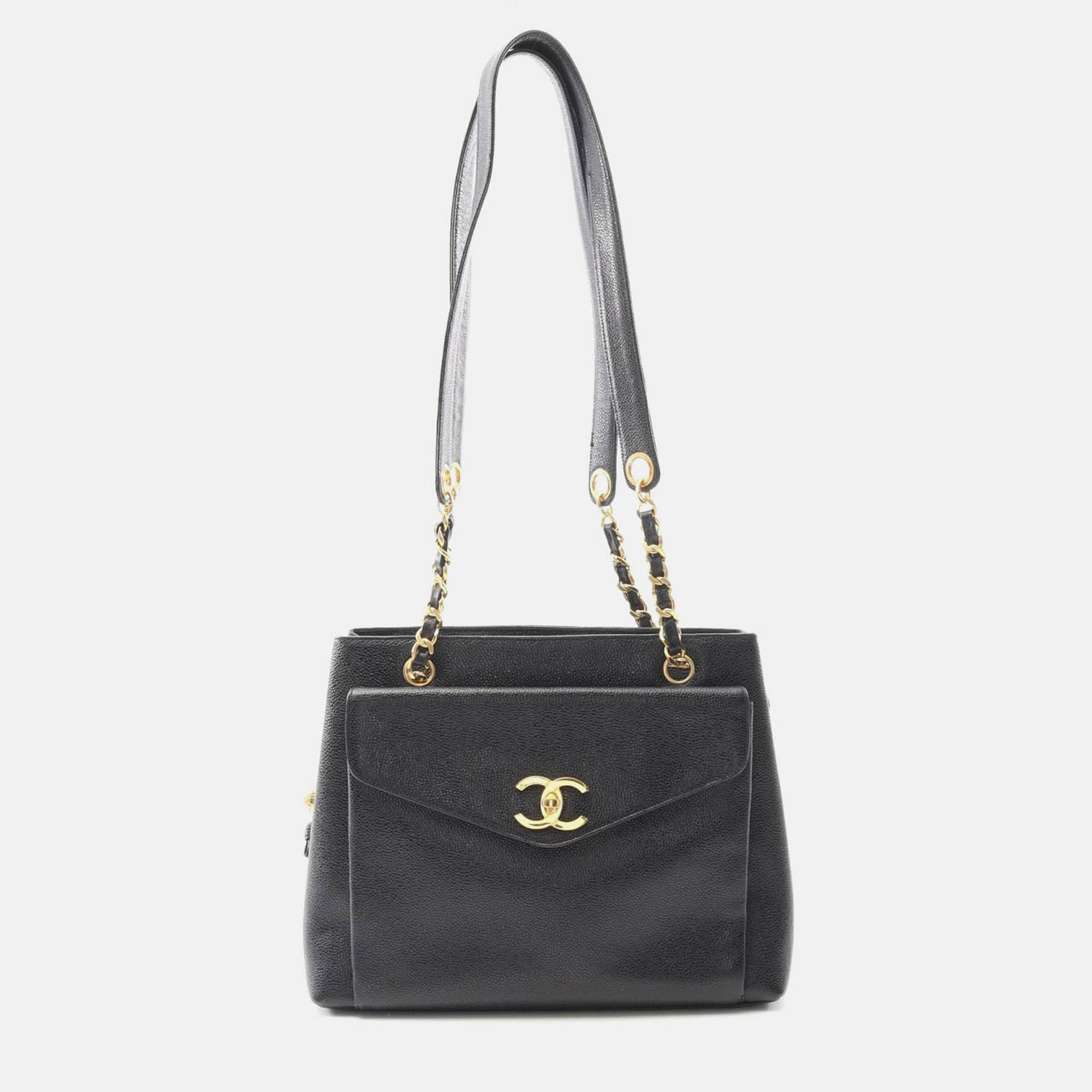 

Chanel Coco CC Black Calfskin Chain Shoulder Tote Bag GHW