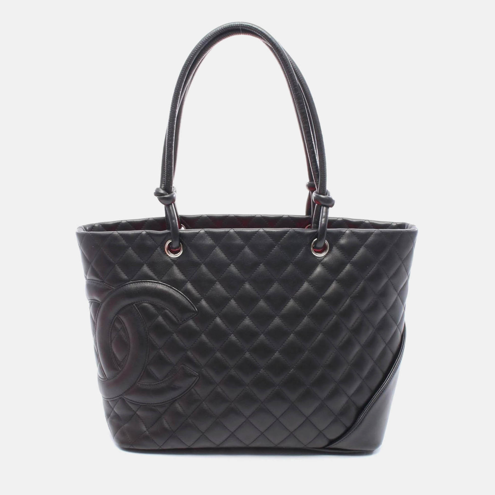 Pre-owned Chanel Cambon Line Large Coco Cc Black Lambskin Tote Bag