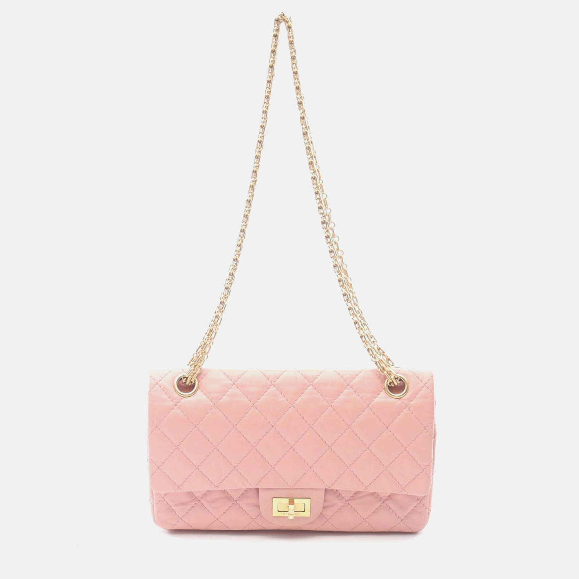 

Chanel 2.55 Matelasse Pink Leather Double Flap Chain Shoulder Bag GHW