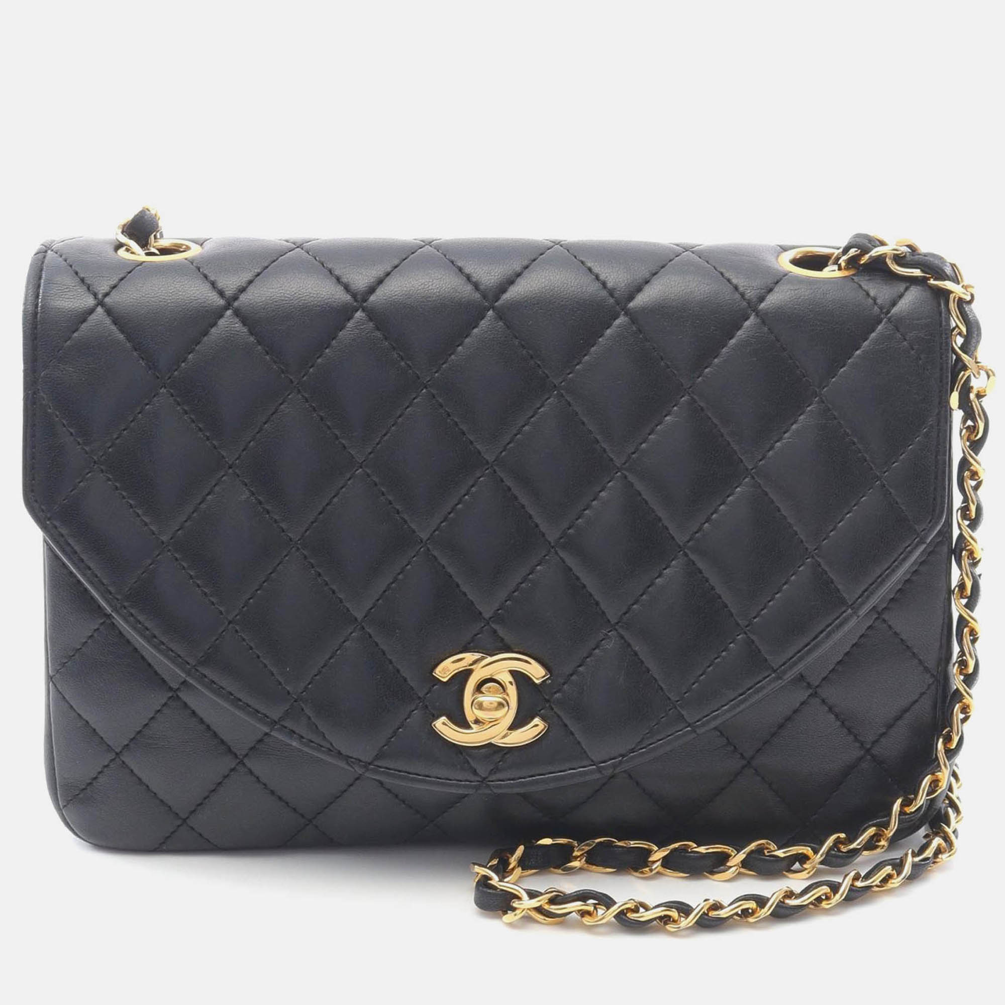 Pre-owned Chanel Matelasse Black Lambskin Crossbody Chain Shoulder Bag Ghw
