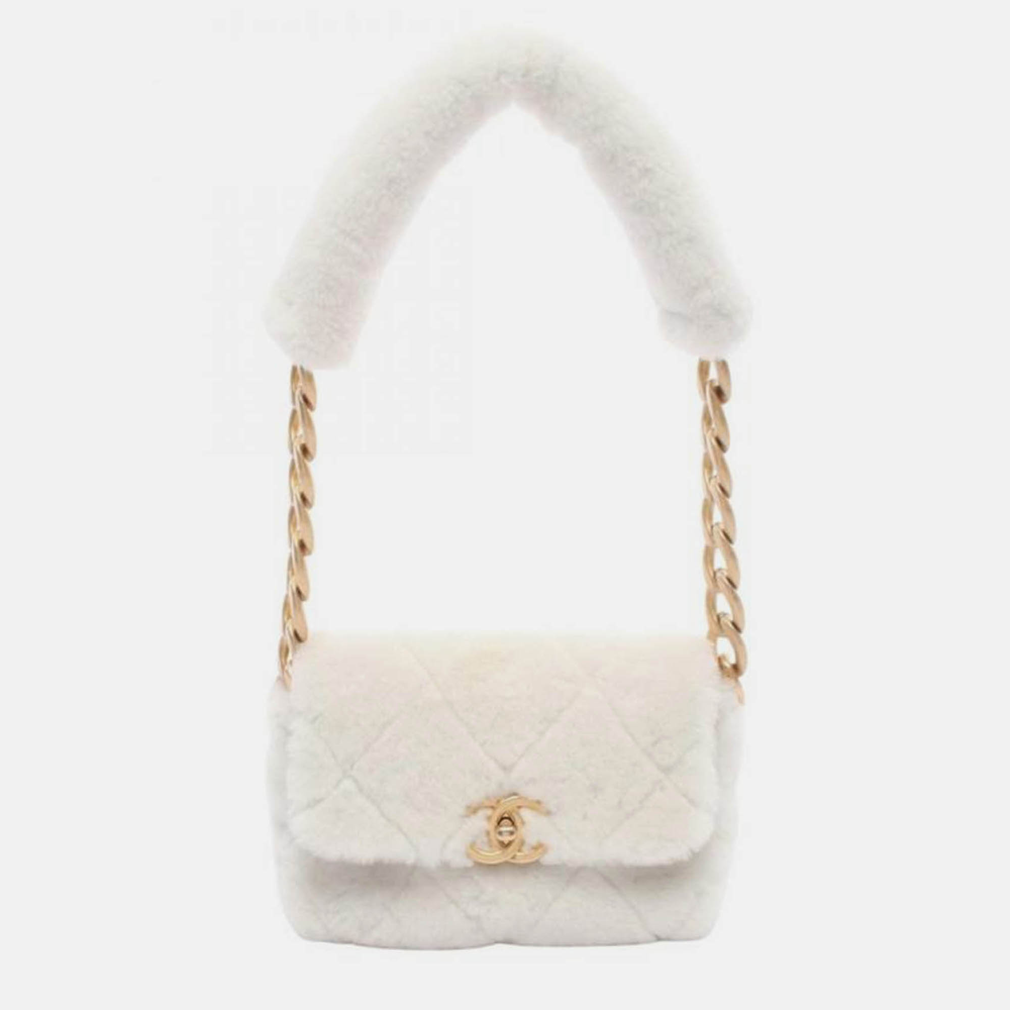 

Chanel Matelasse White Shearling Fur Crossbody Bag