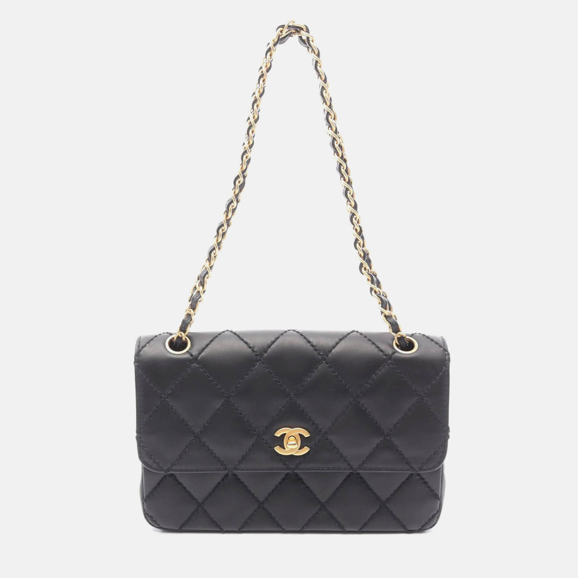 

Chanel Wild Stitch Black Leather Coco CC Chain Shoulder Bag GHW