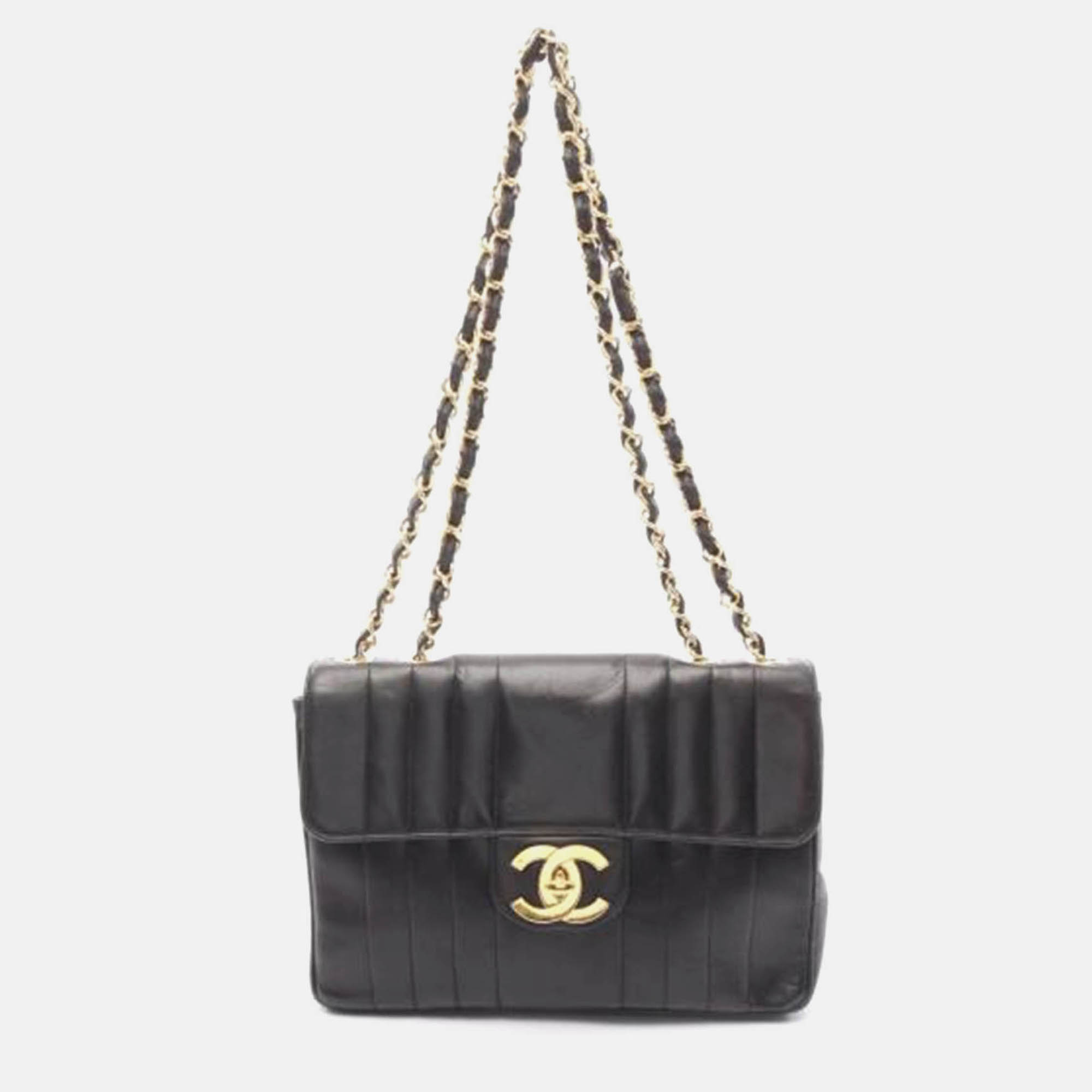 

Chanel Mademoiselle Deca Black Lambskin Leather Crossbody Bag