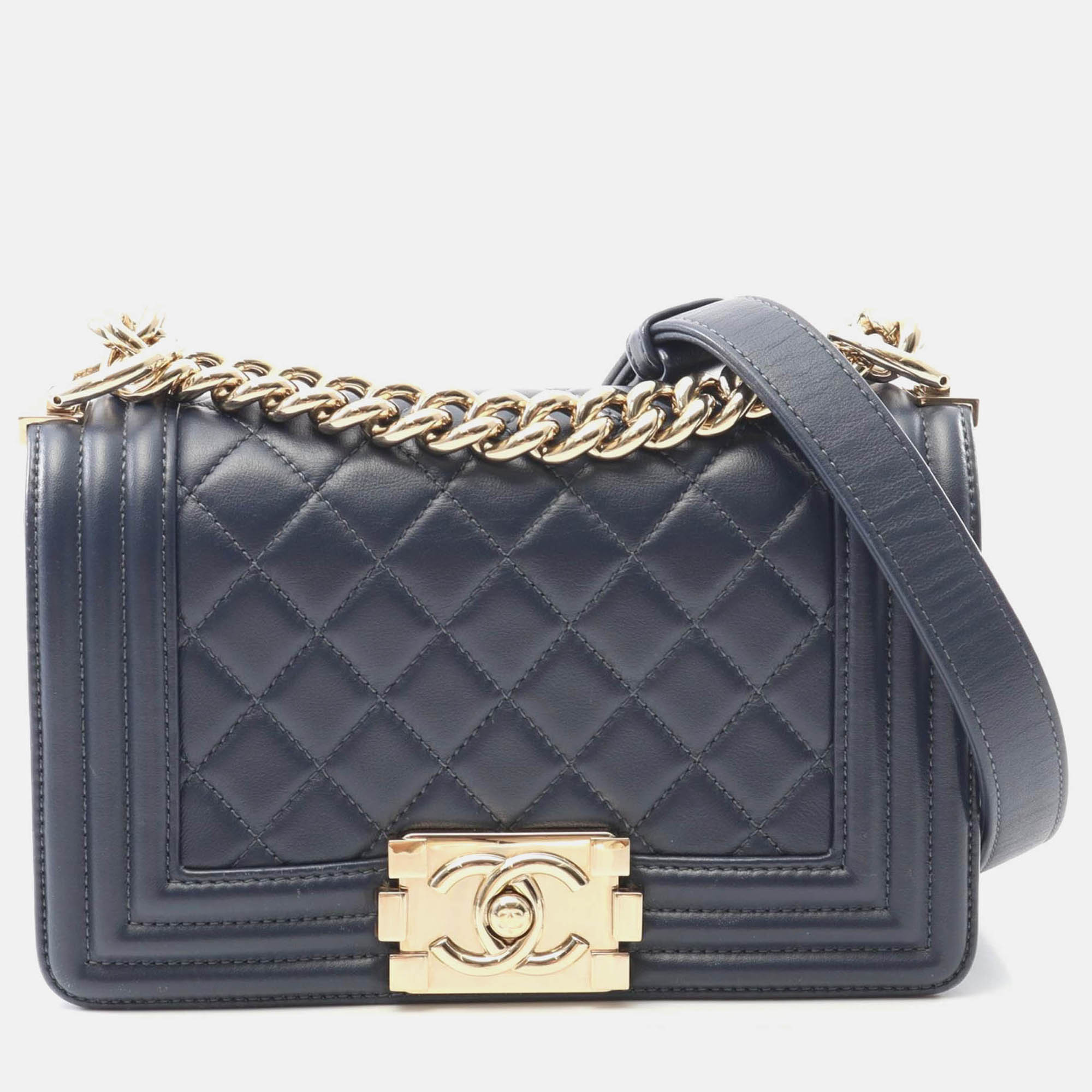 

Chanel Boy Chanel Small Navy Blue Lambskin Chain Shoulder Bag GHW