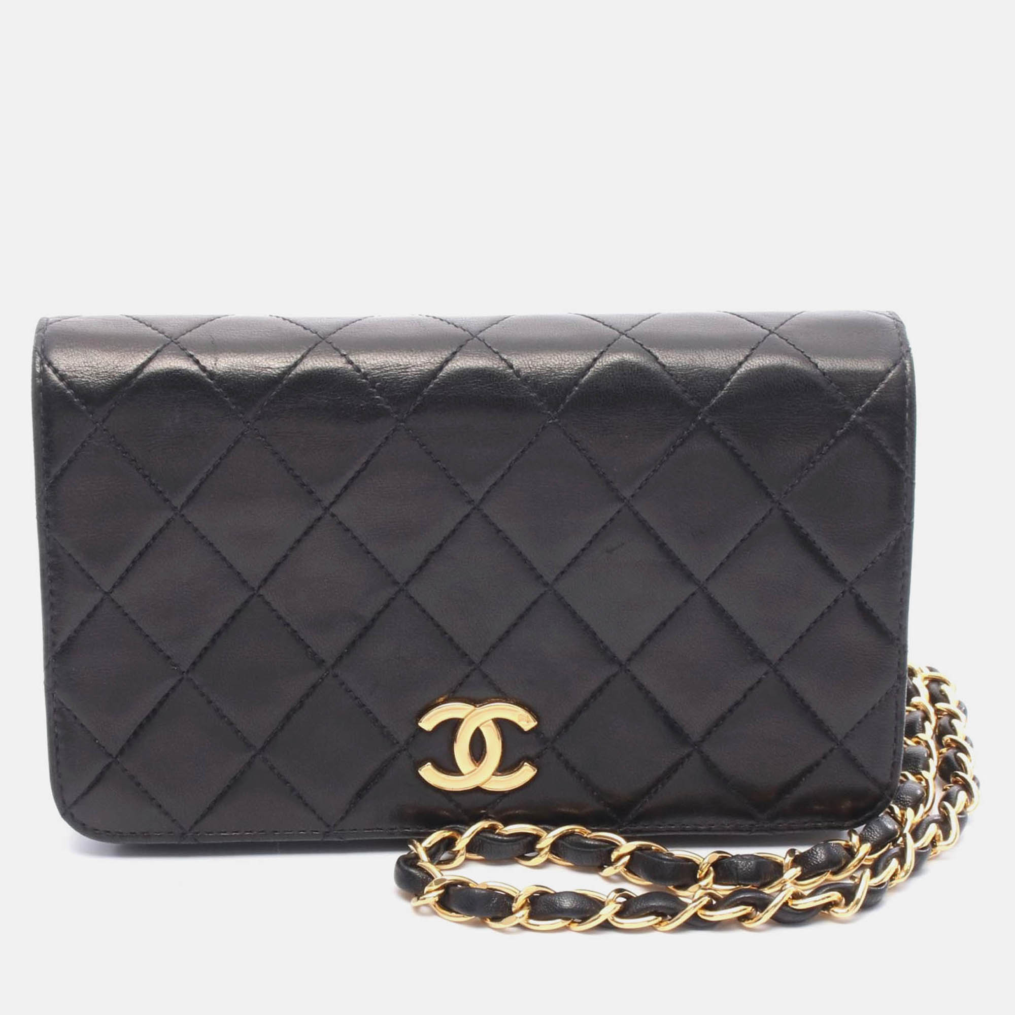 

Chanel Matelasse Black Lambskin Full Flap Chain Shoulder Bag GHW