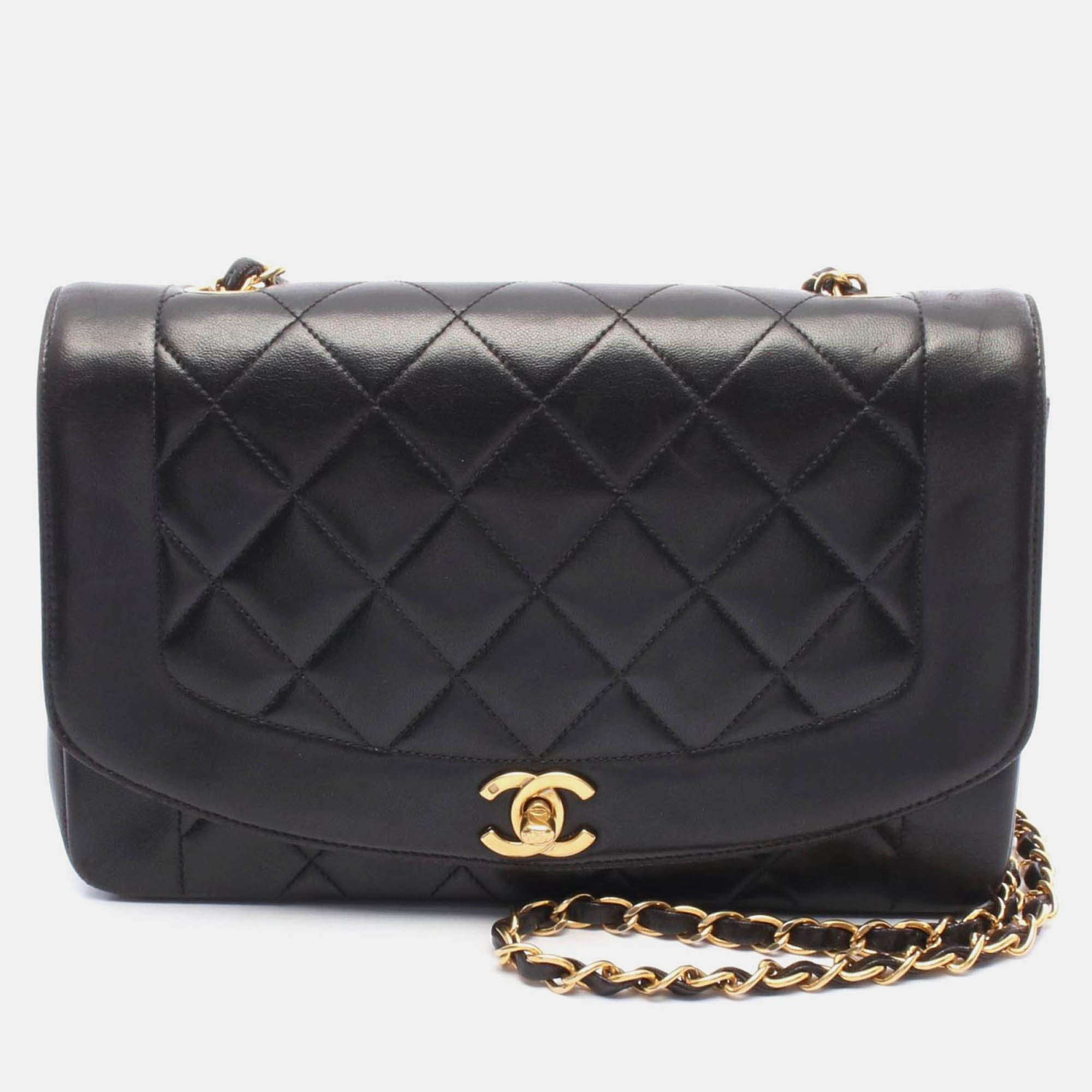 

Chanel Matelasse Diana Black Lambskin Flap Chain Shoulder Bag GHW