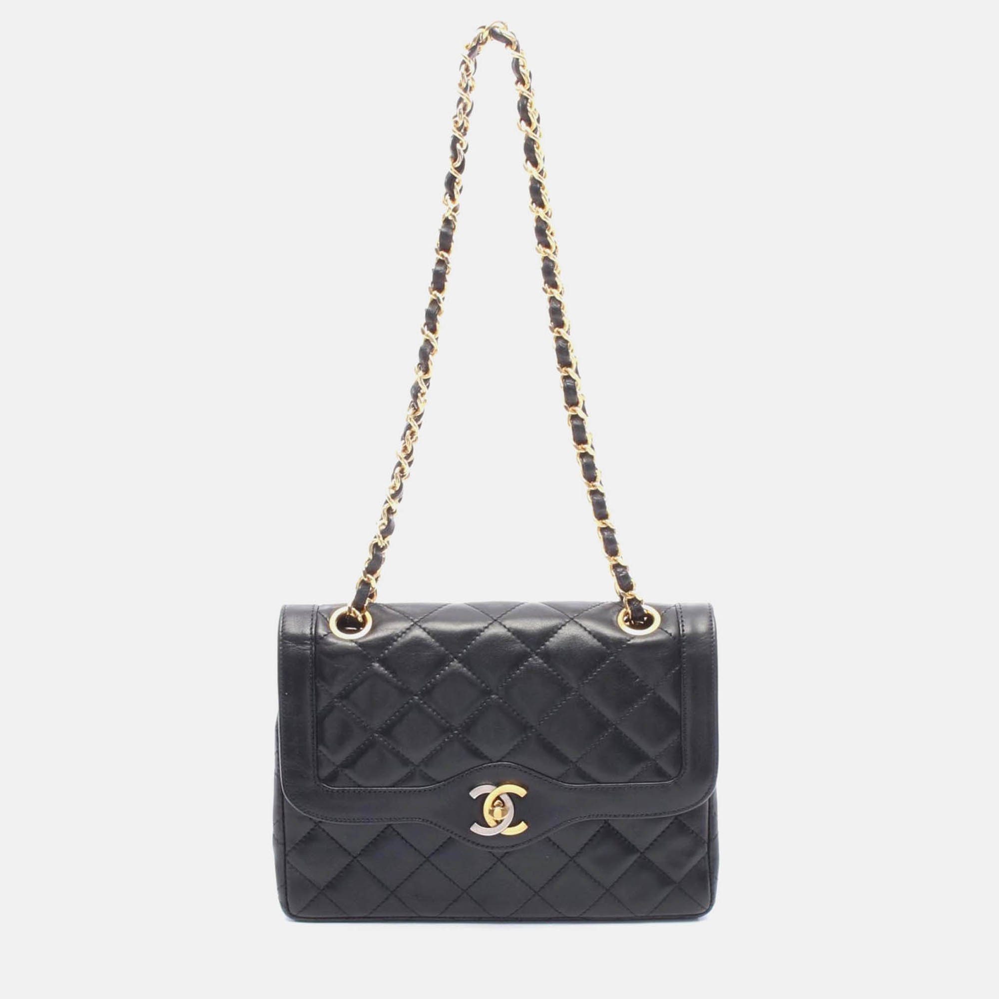 

Chanel Matelasse Paris Limited Black Lambskin Double Flap Chain Shoulder Bag