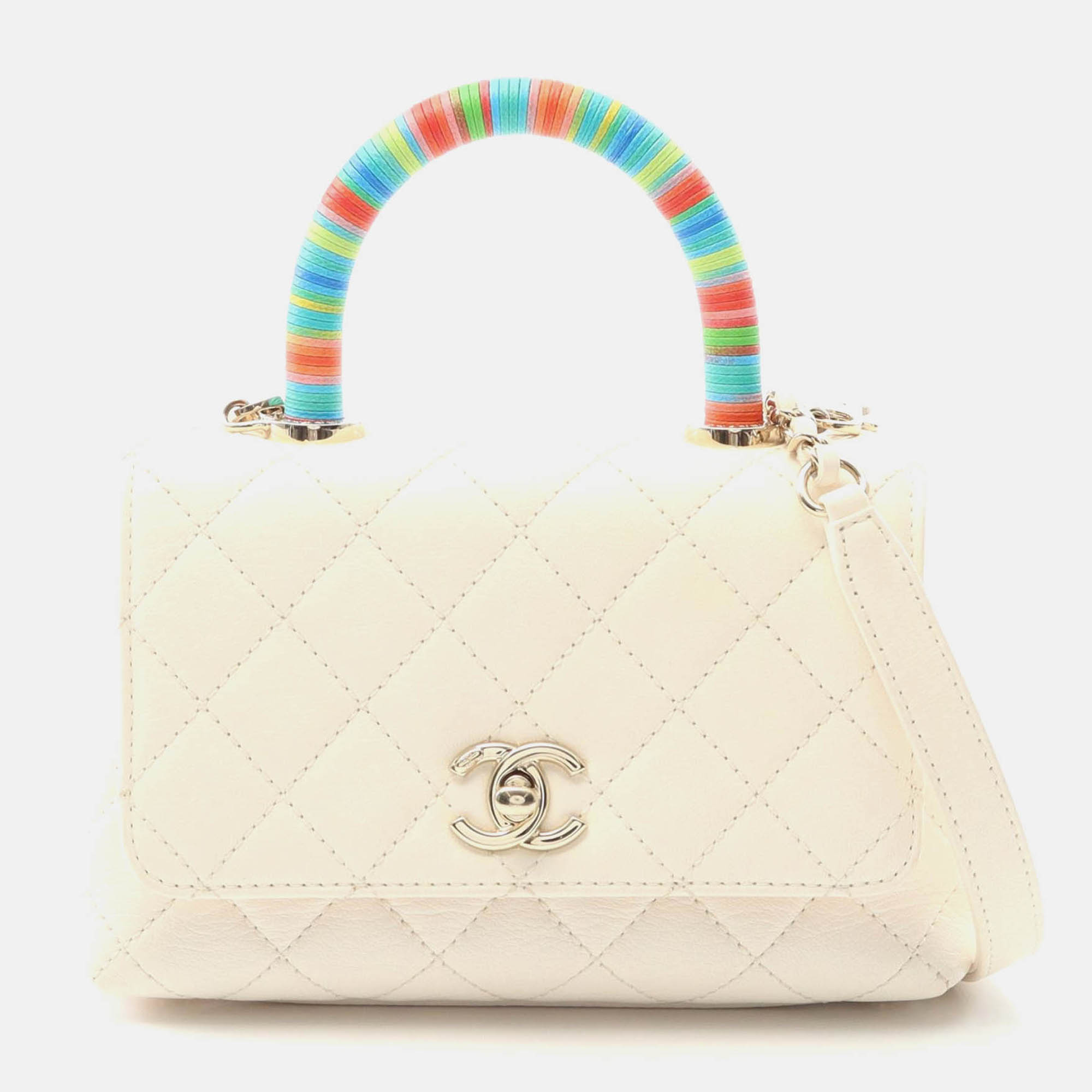 

Chanel Coco Handle  2Way Chain Shoulder Handbag Lambskin White Ghw