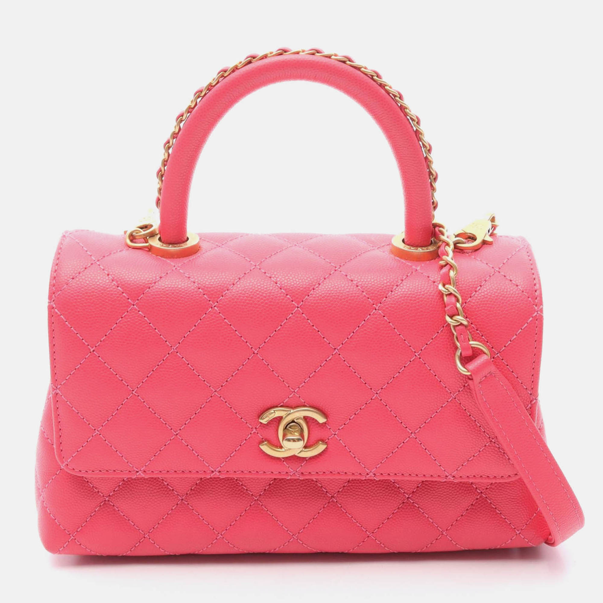 

Chanel Coco Handle Flap Matelasse Shoulder Handbag Calfskin Red Ghw