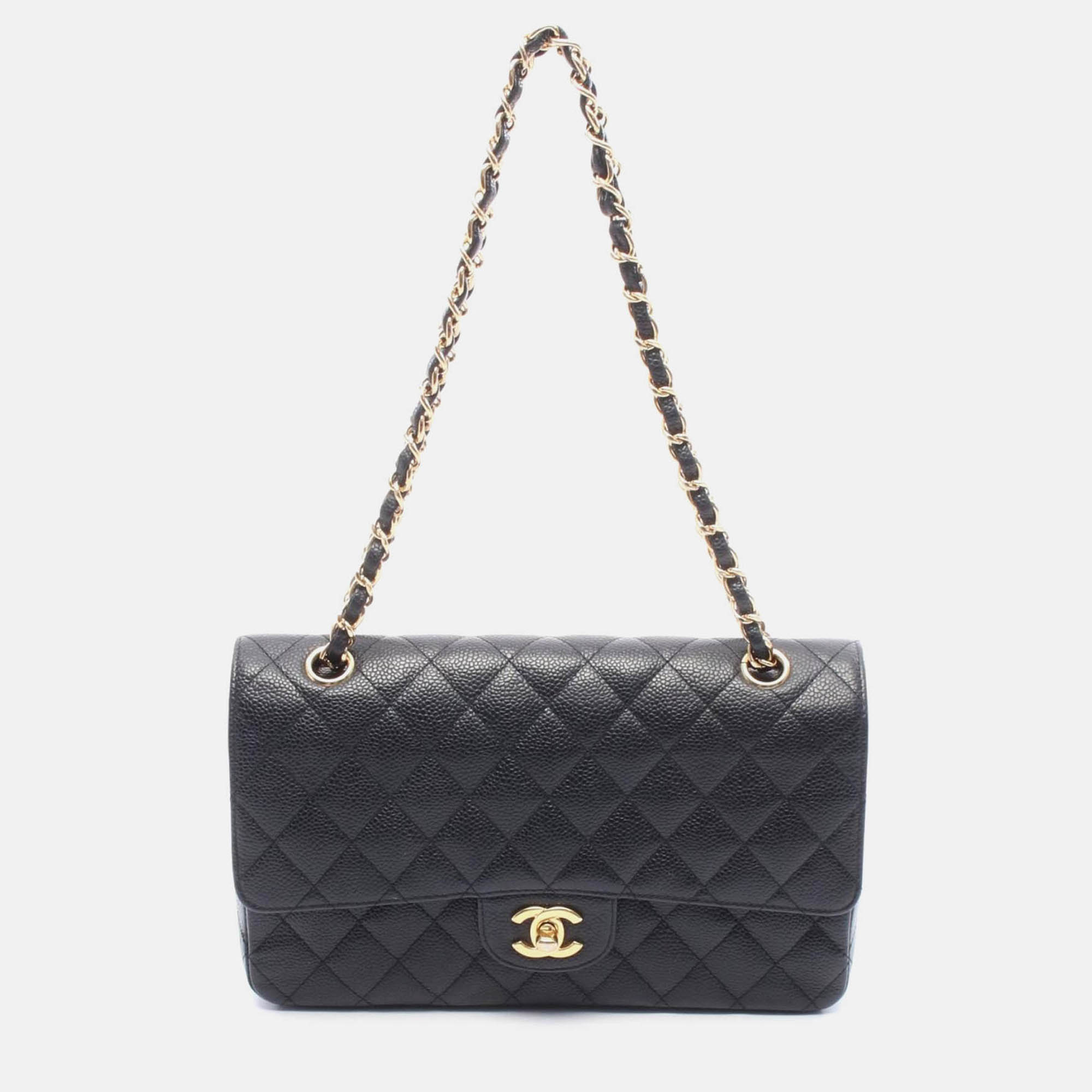 

Chanel Matelasse Double Flap Chain Shoulder Bag Calfskin Black Ghw