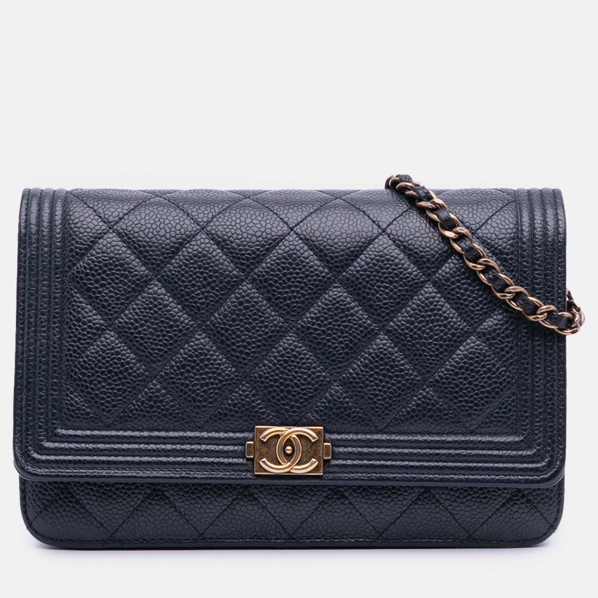 

Chanel Navy Blue Quilted Caviar Boy Wallet on Chain
