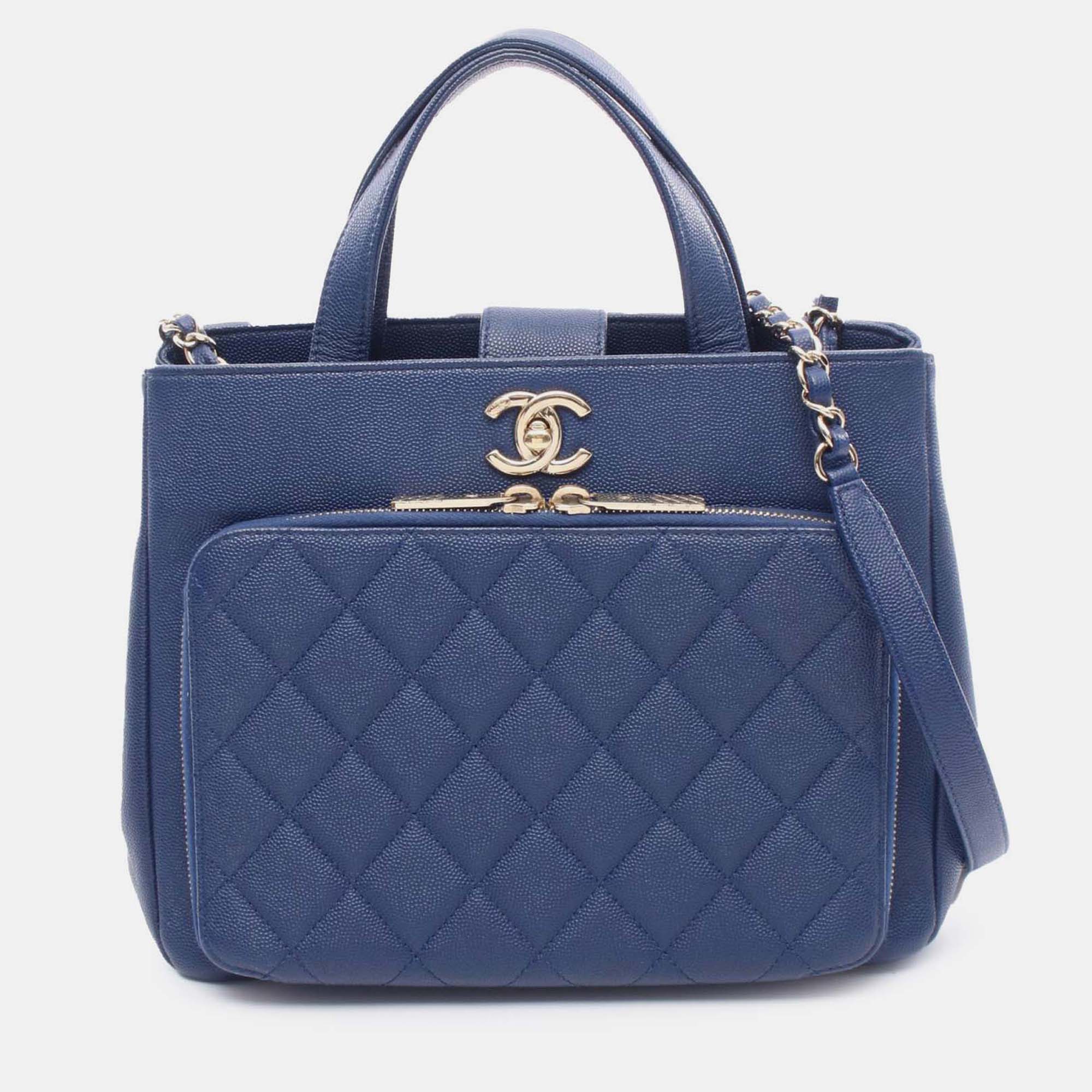 

Chanel Blue Small Quilted Caviar Business Affinity Satchel