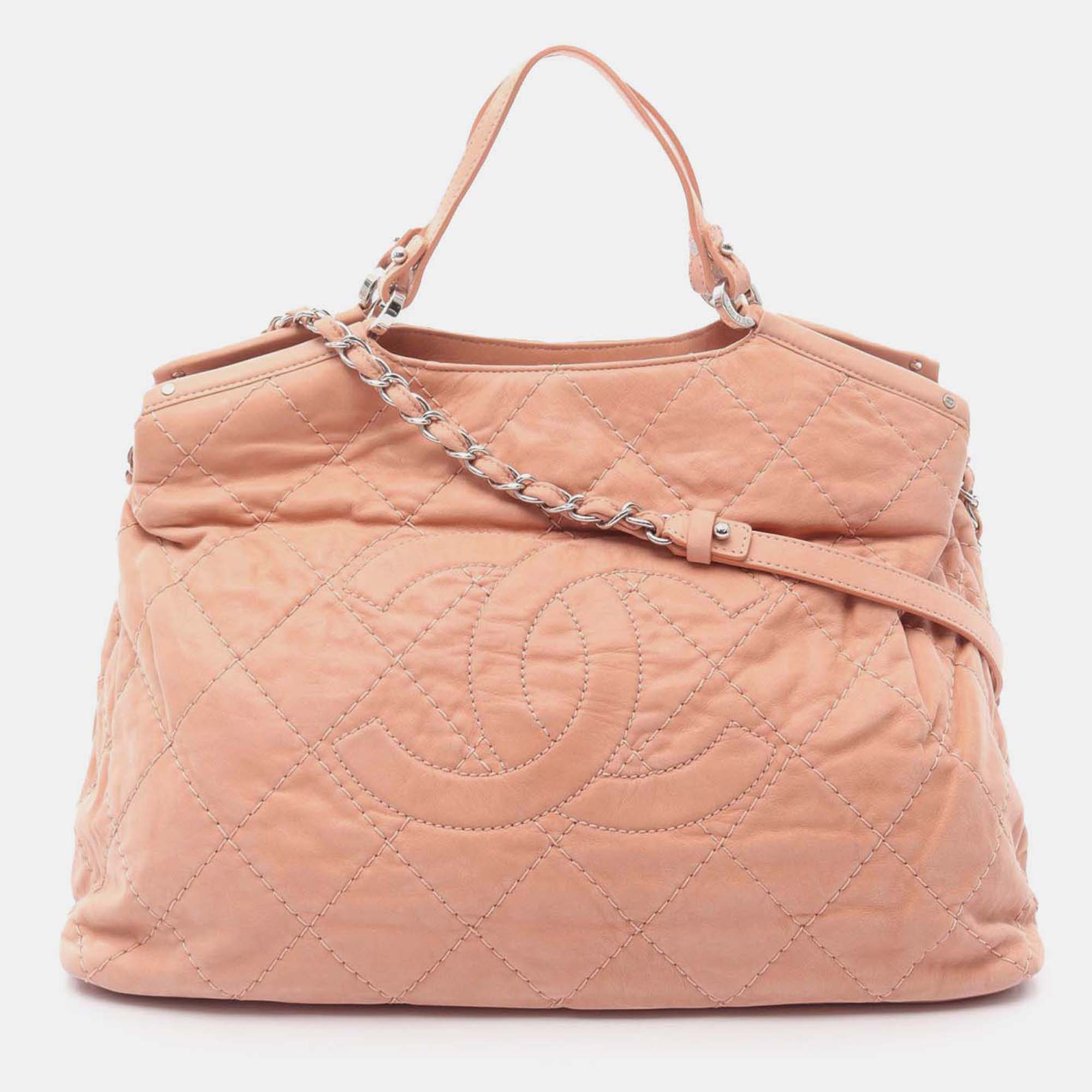 

Chanel Pink Large CC Quilted Suede Sea Hit Tote