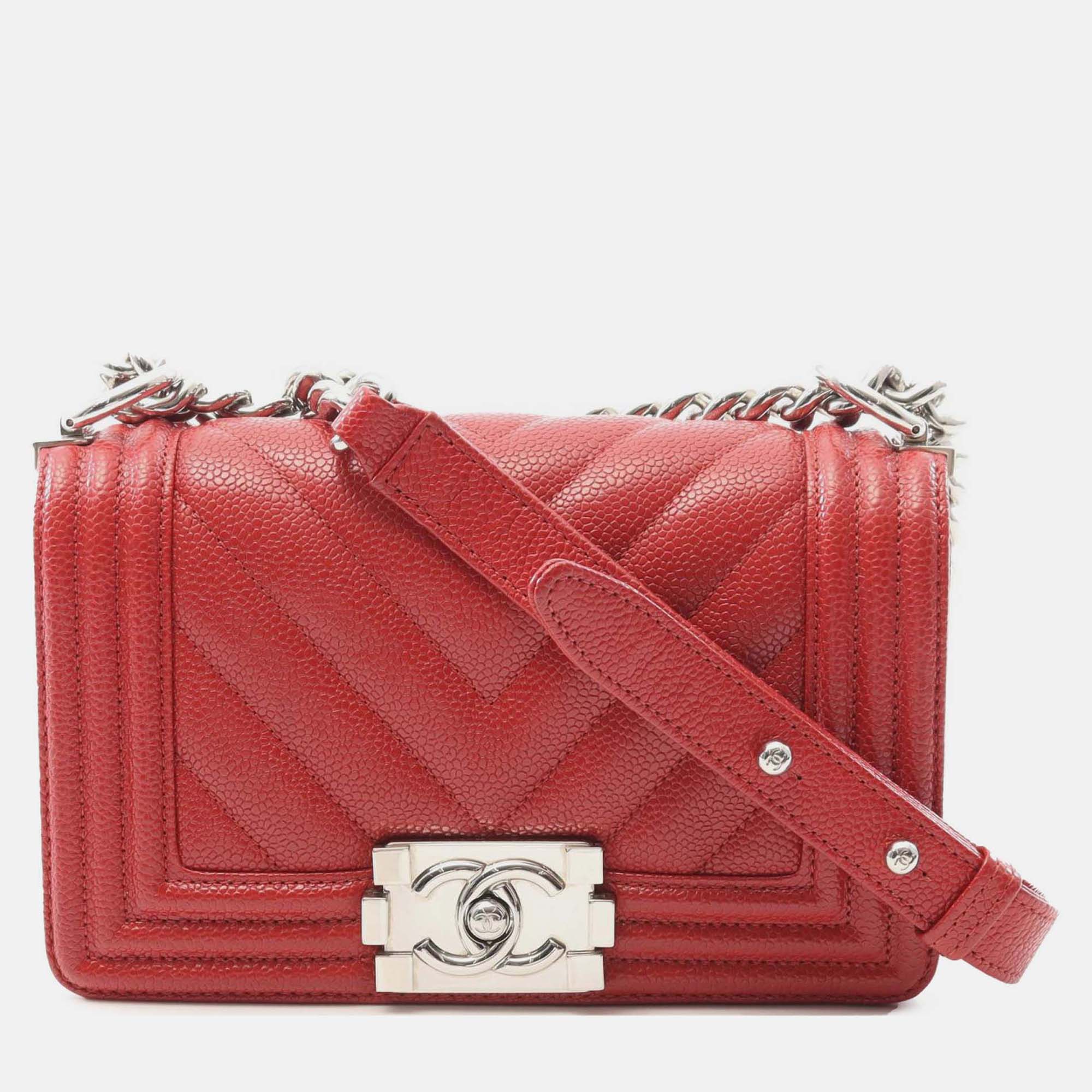 

Chanel Red Small Chevron Caviar Boy Flap