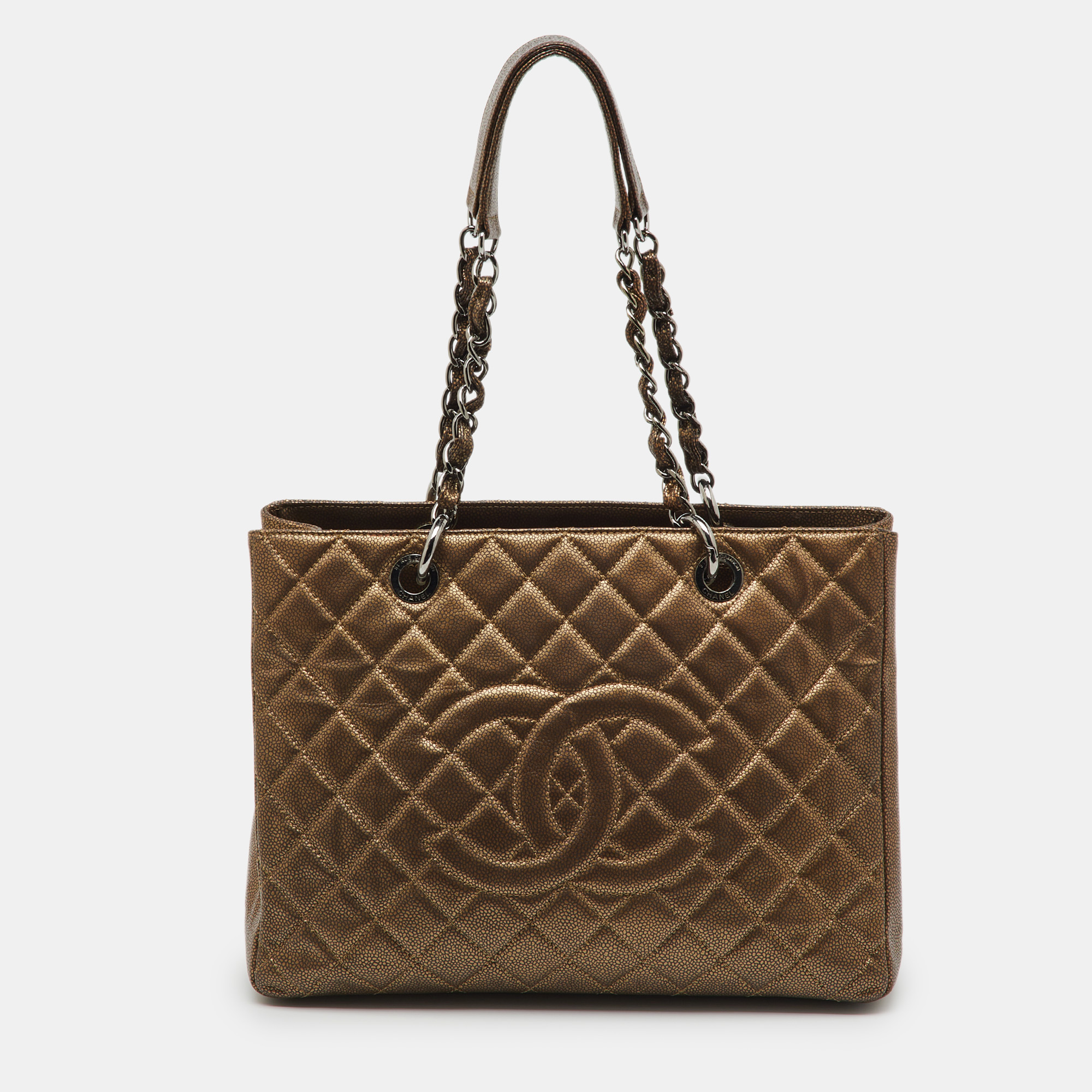 

Chanel Metallic Bronze Quilted Caviar Leather Grand GST Shopping Tote, Gold