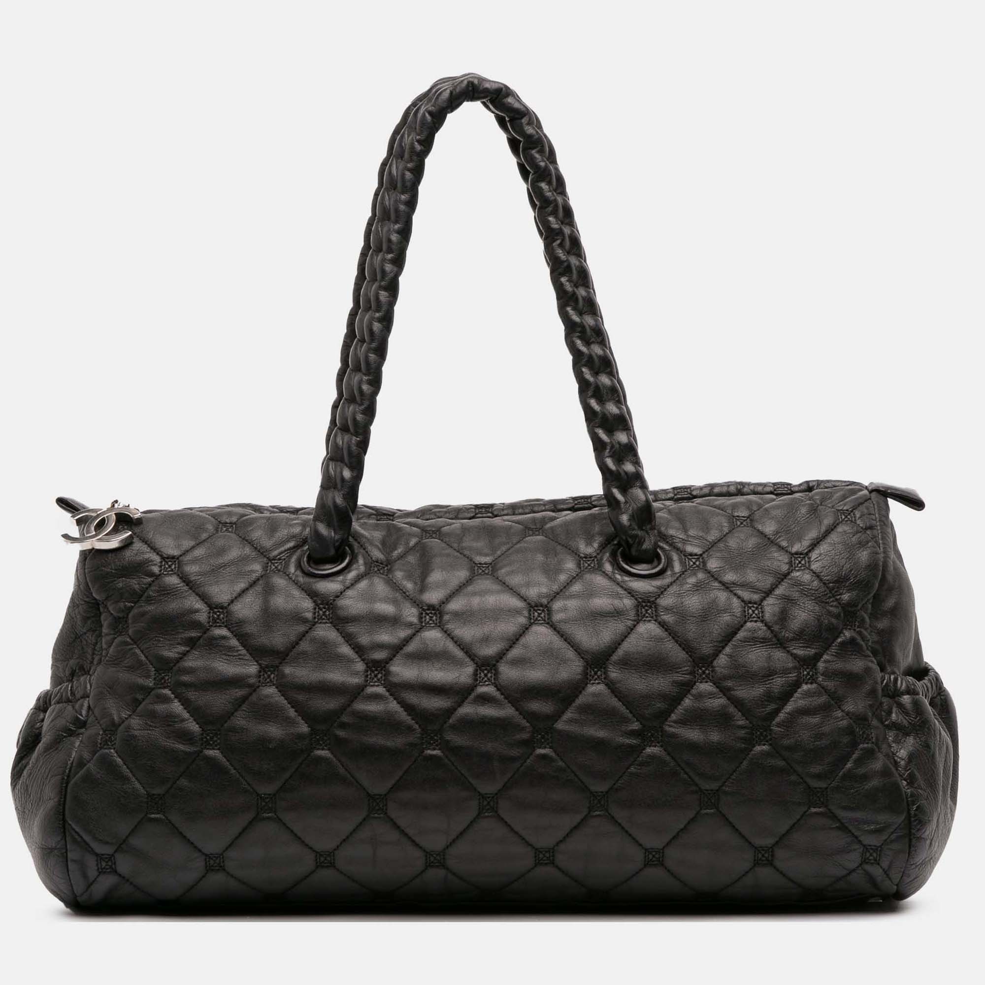

Chanel Black Quilted Lambskin Hidden Chain Bowler Bag