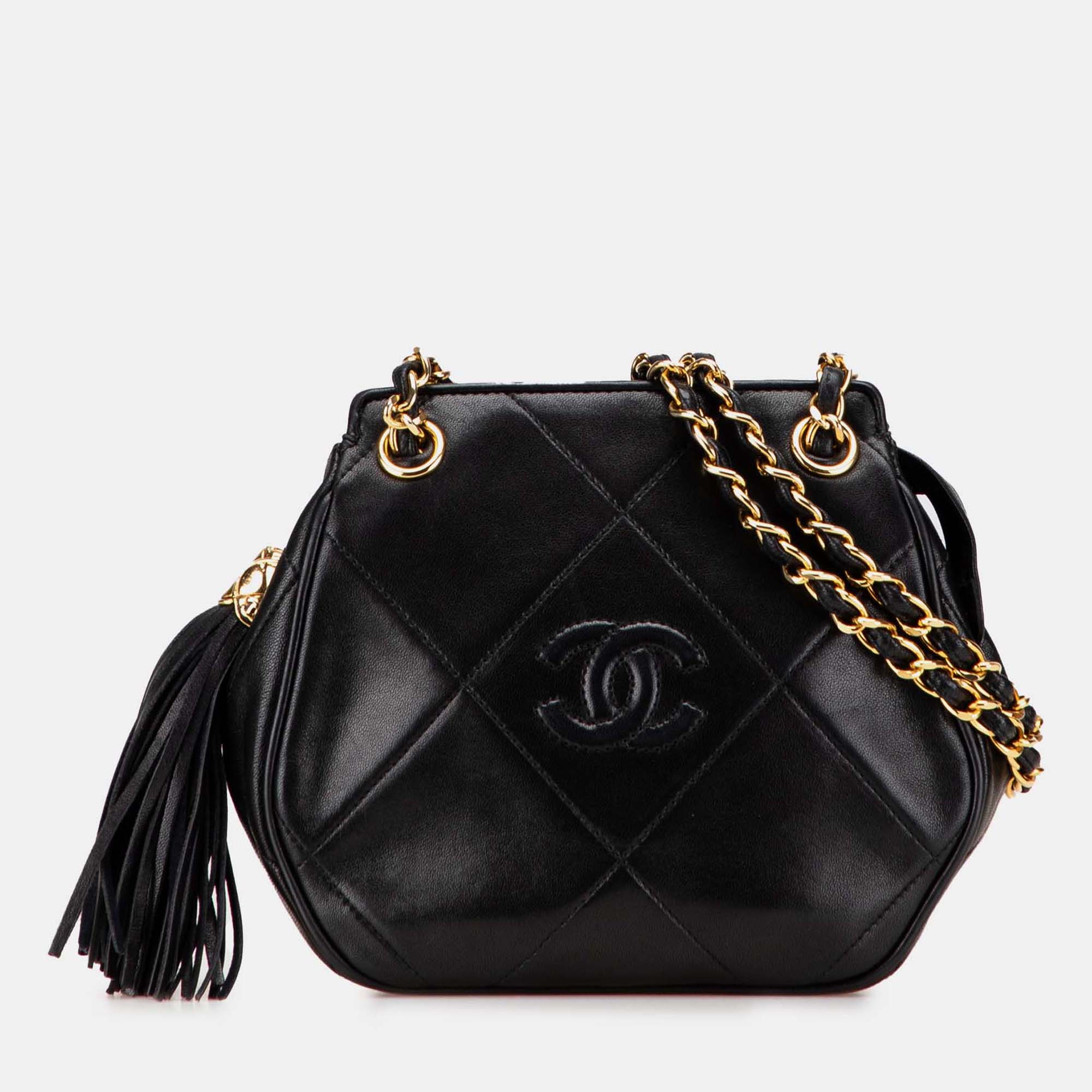 

Chanel Black CC Quilted Lambskin Tassel Crossbody