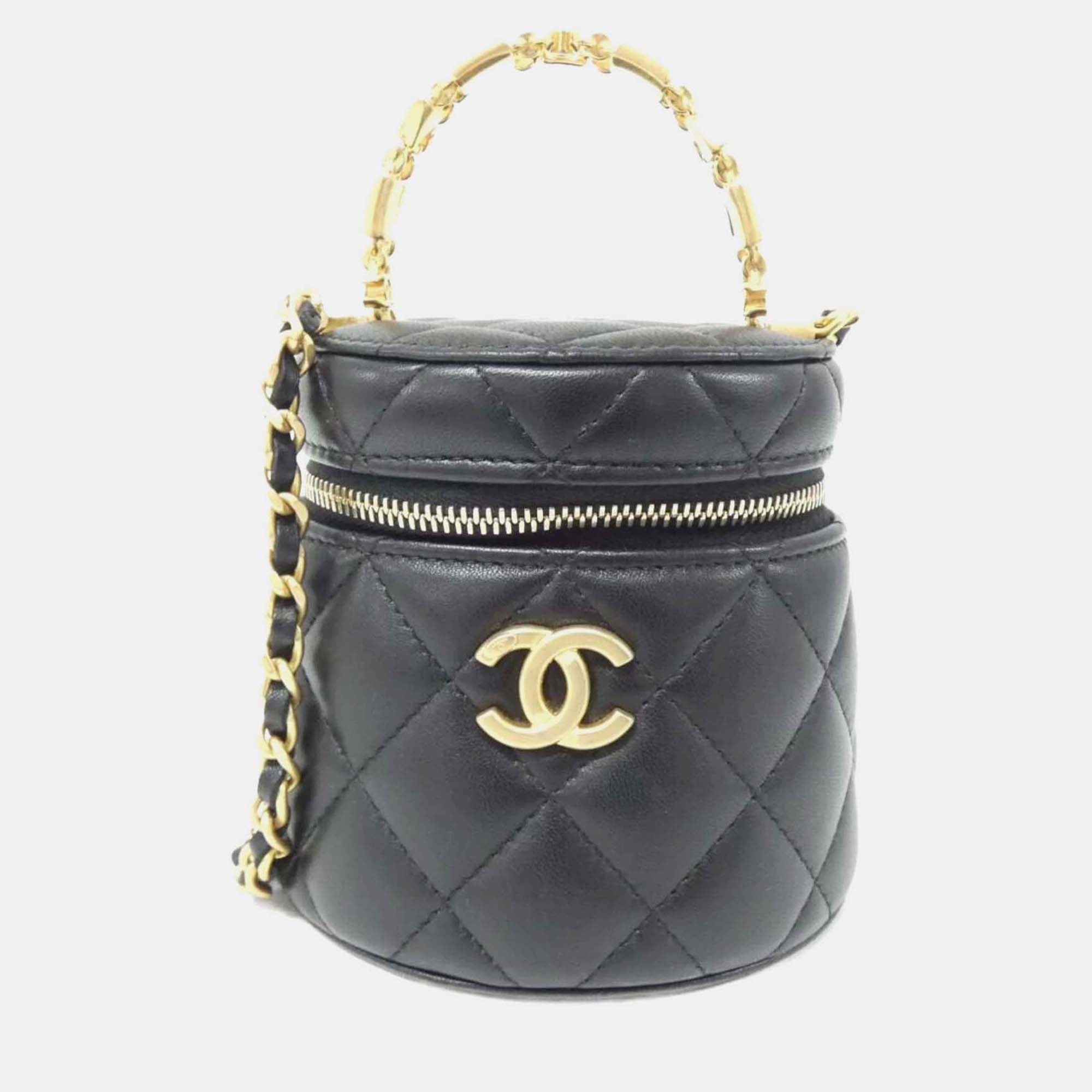 

Chanel Vanity Black Leather Top Handle Bag