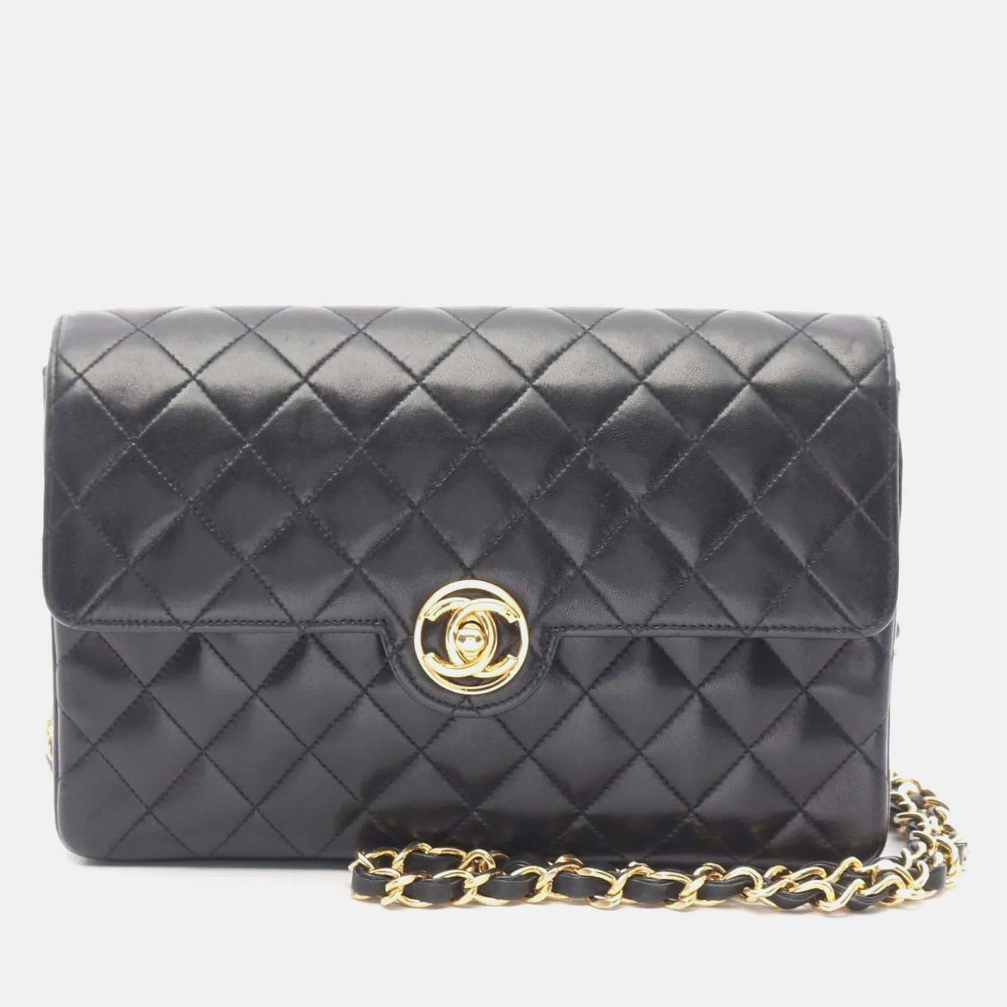 

Chanel Black Lambskin Single Flap Shoulder Bag
