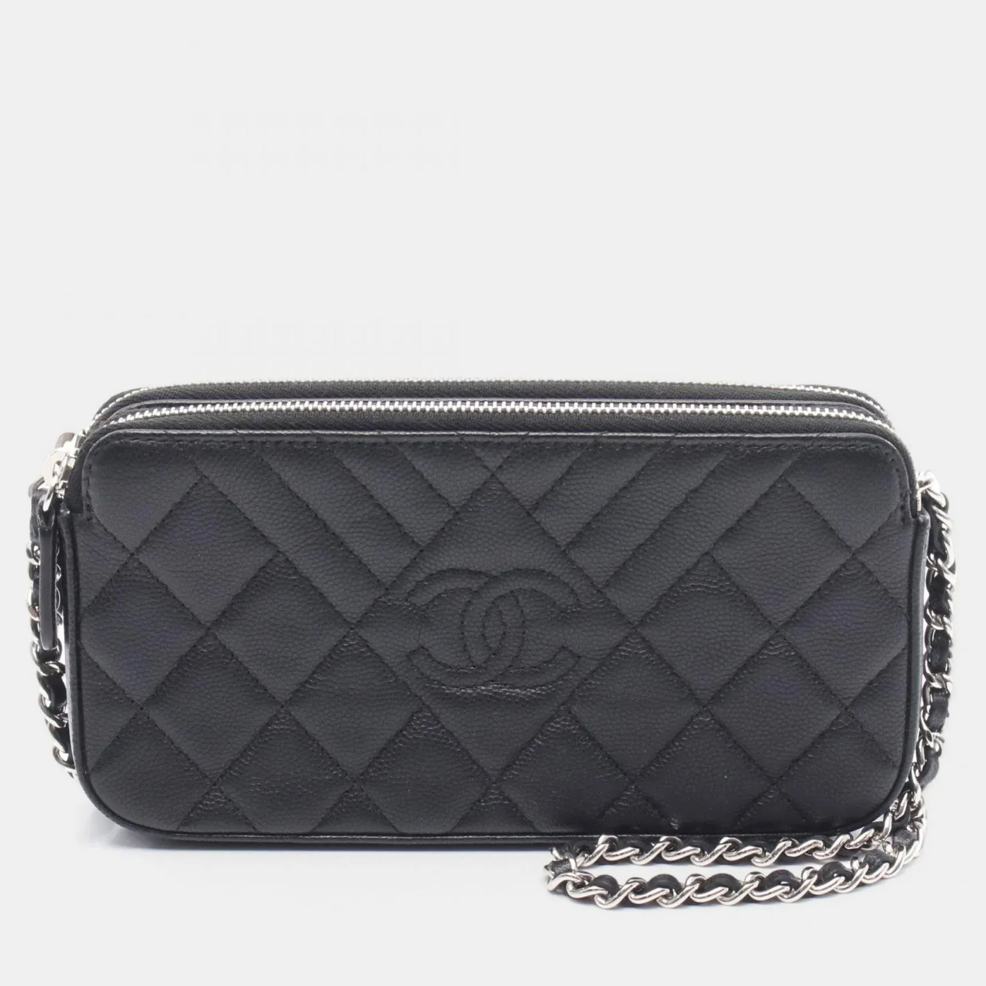 

Chanel Black Calfskin Leather Double Zip Shoulder Bag