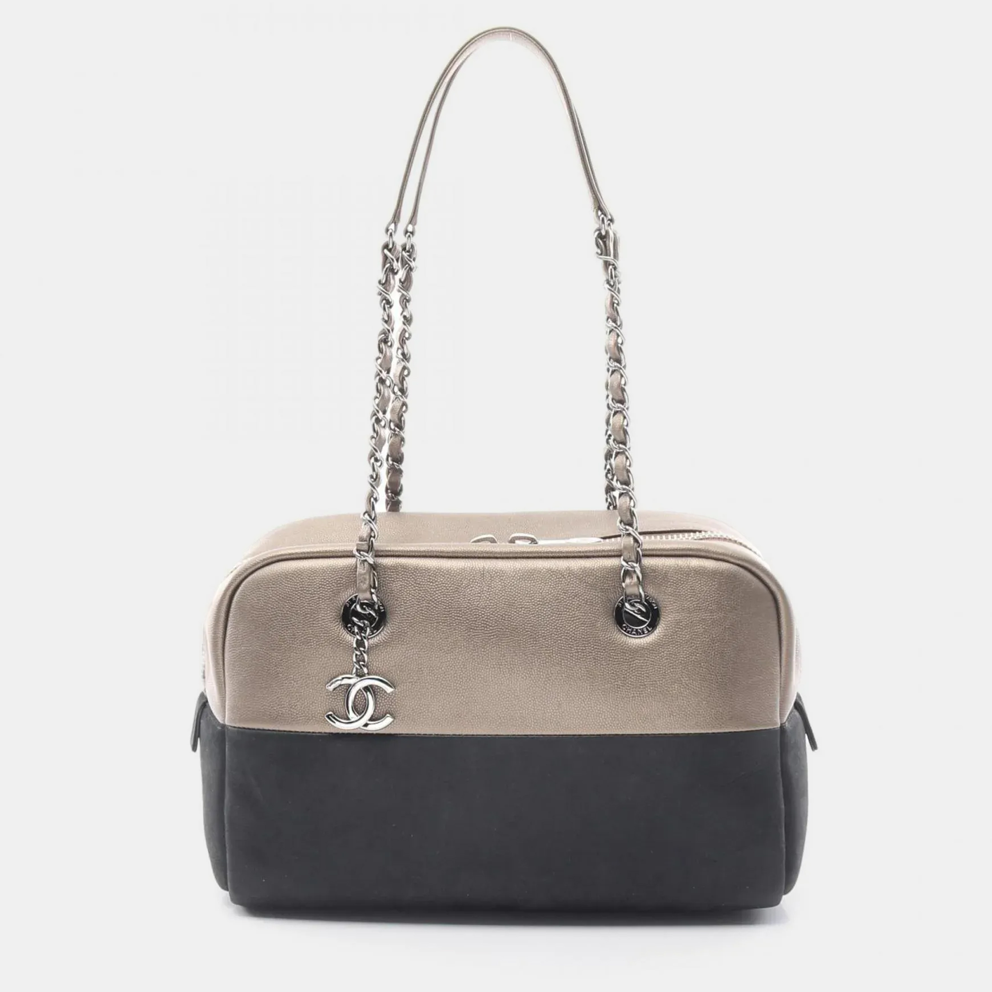 Pre-owned Chanel Coco Mark Charm Black/brown Calfskin Shoulder Bag