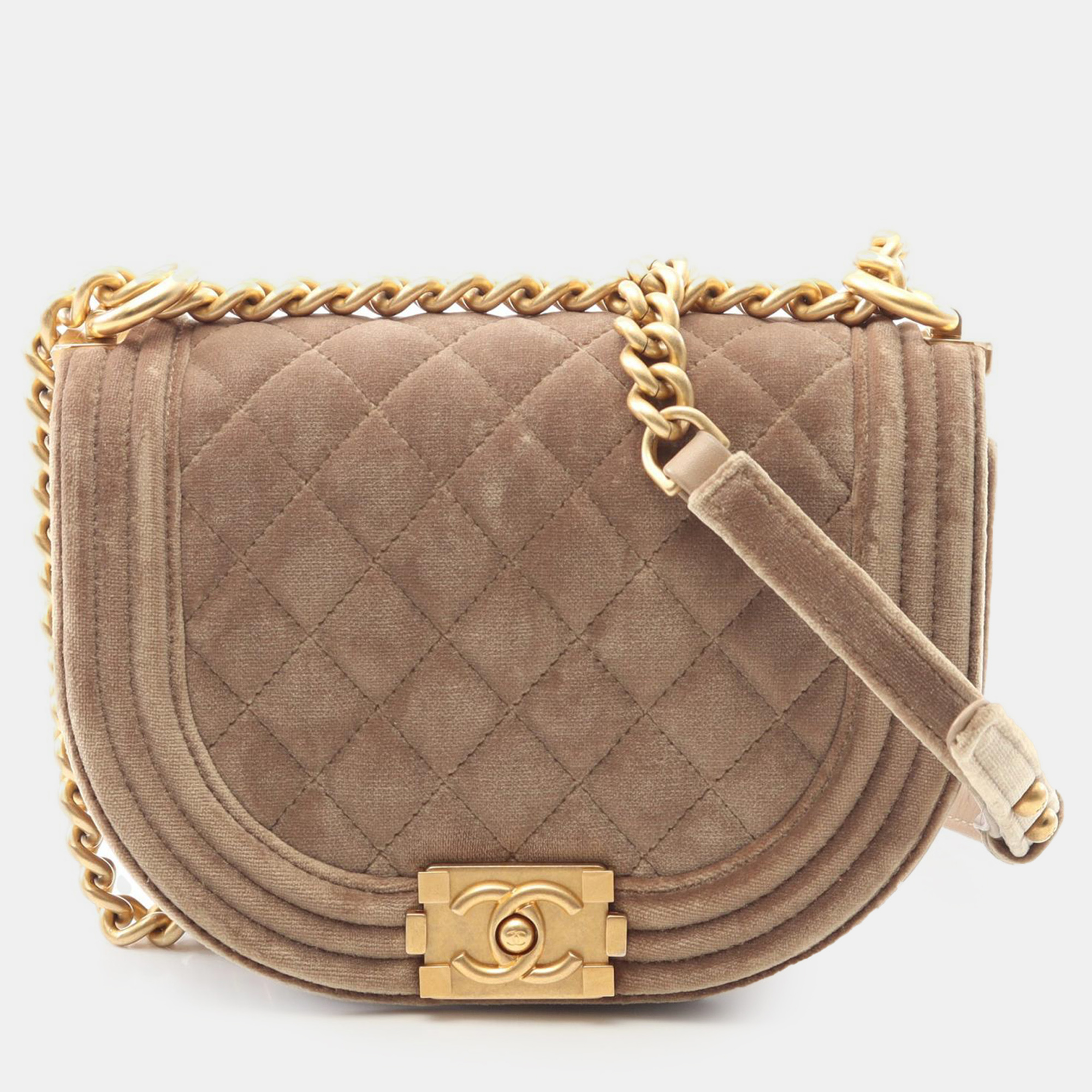 

Chanel Brown Small Quilted Velvet Boy Messenger Bag