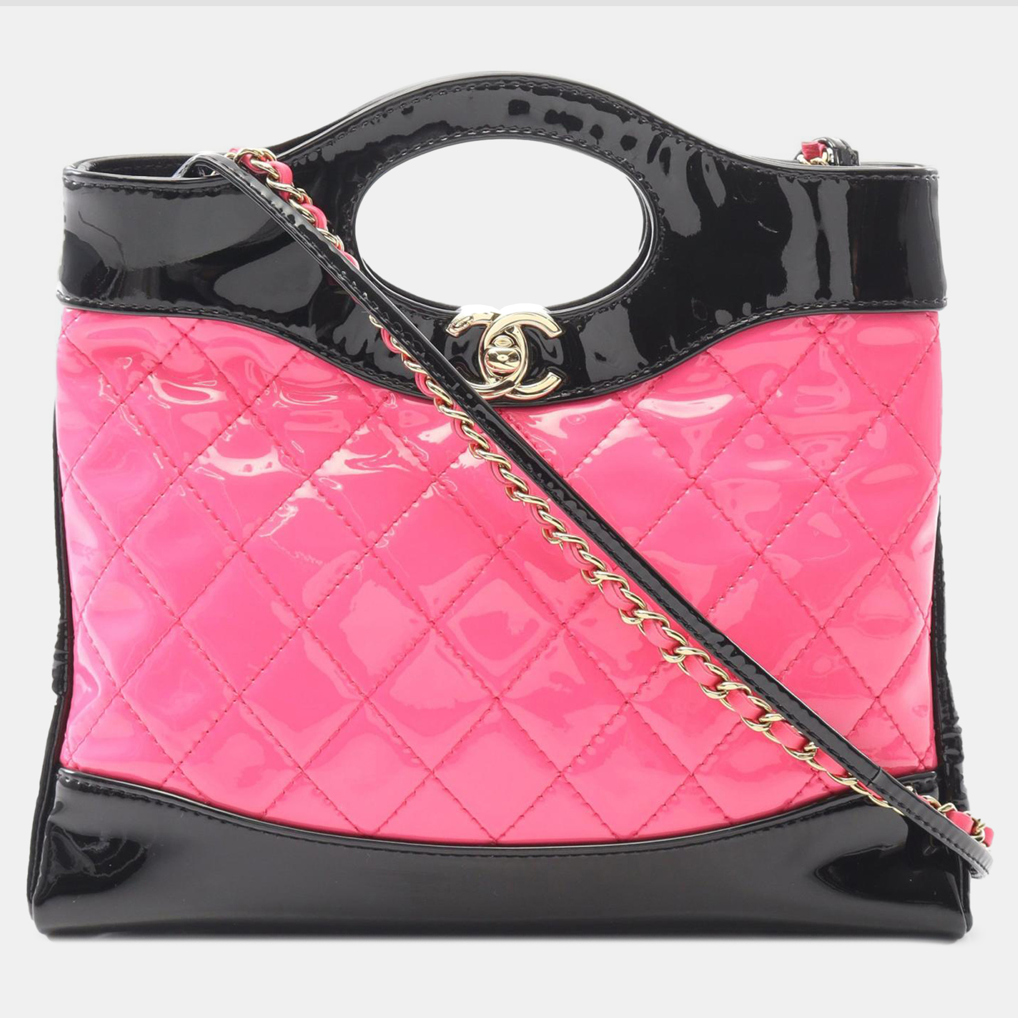 

Chanel Pink Mini Bicolor Quilted Patent 31 Shopping Bag