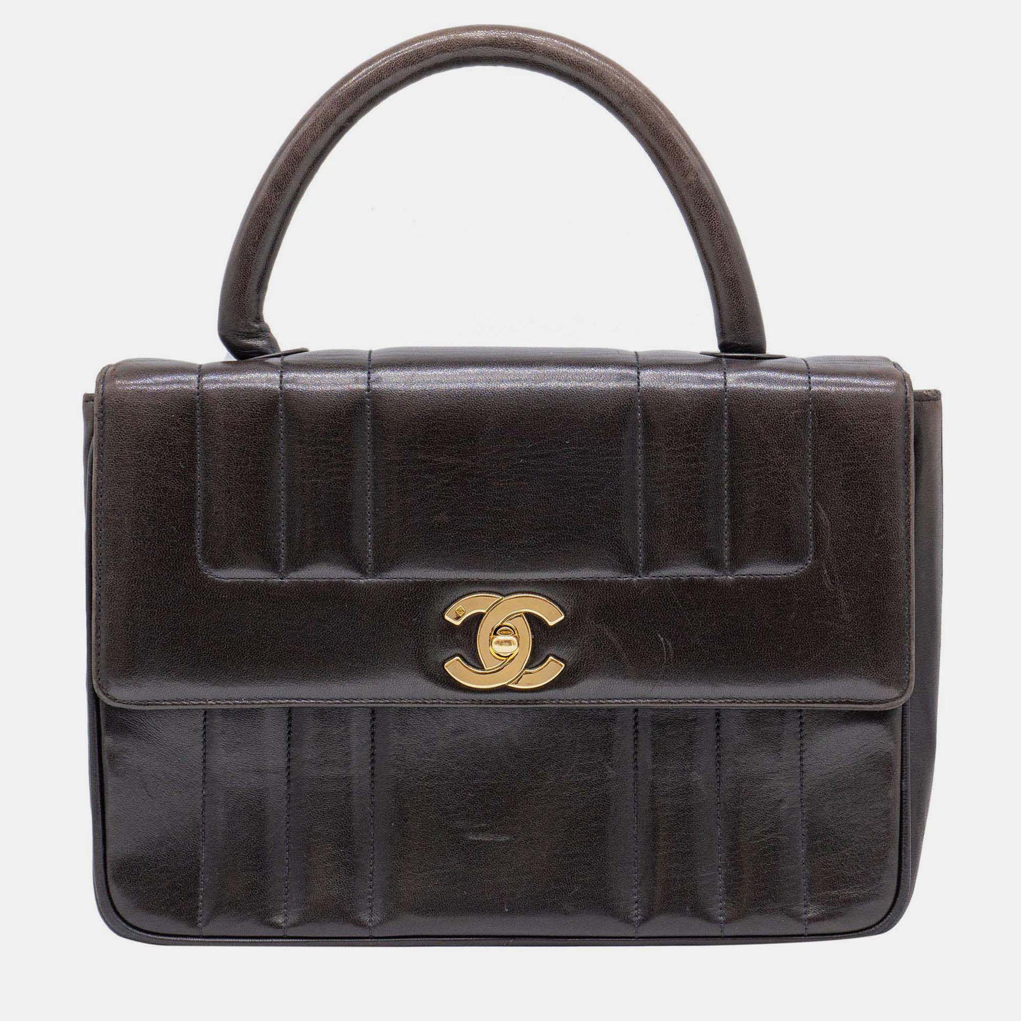 

Chanel Vintage Vertical Black/Brown Lambskin Tote GHW