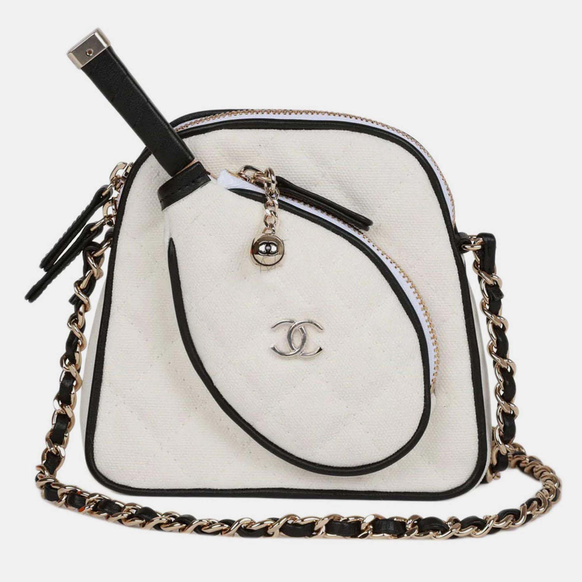 

Chanel 23C Coco Master Racket White Canvas Leather Mini Bag
