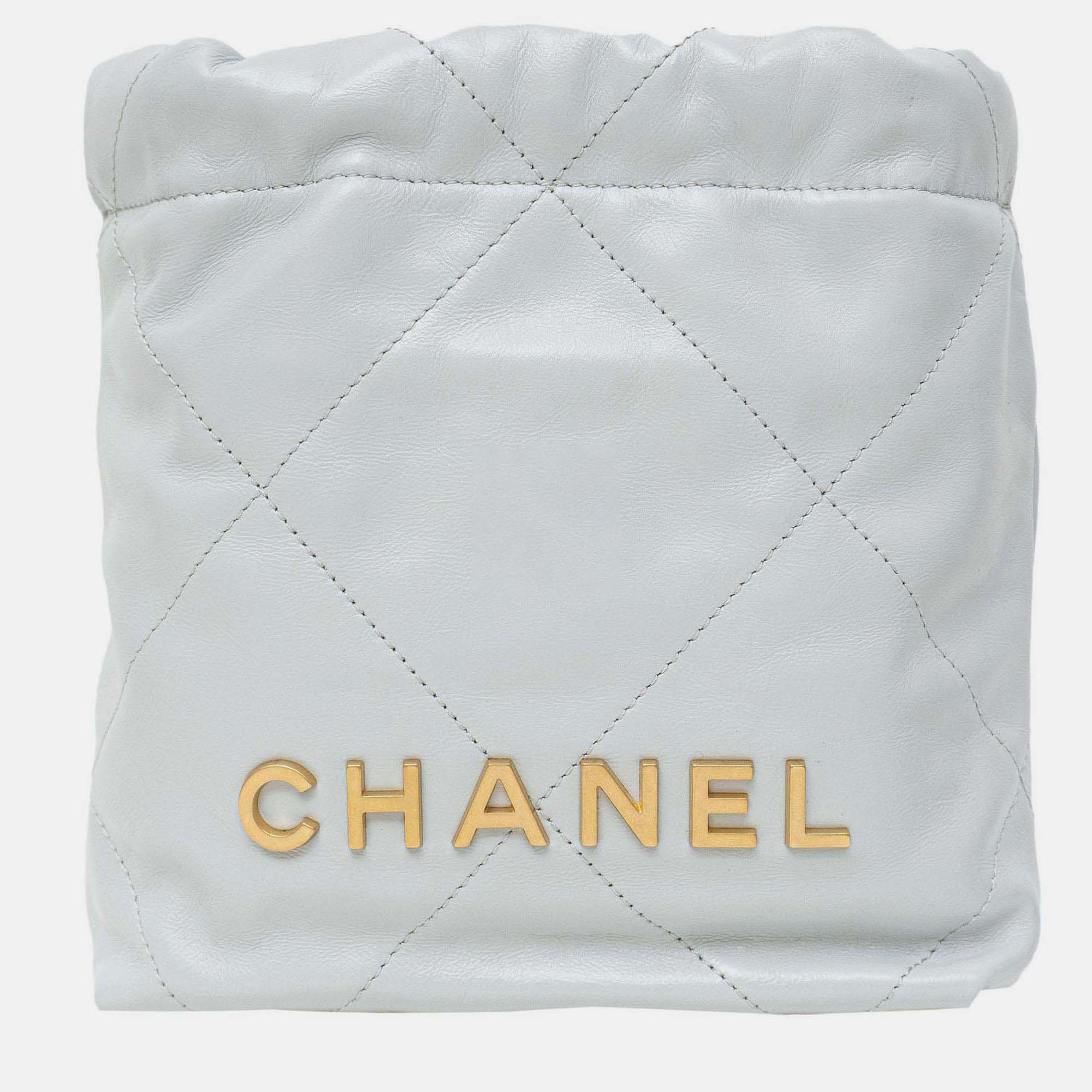 

Chanel Mini 22C Light Grey Lambskin Crossbody Bag GHW