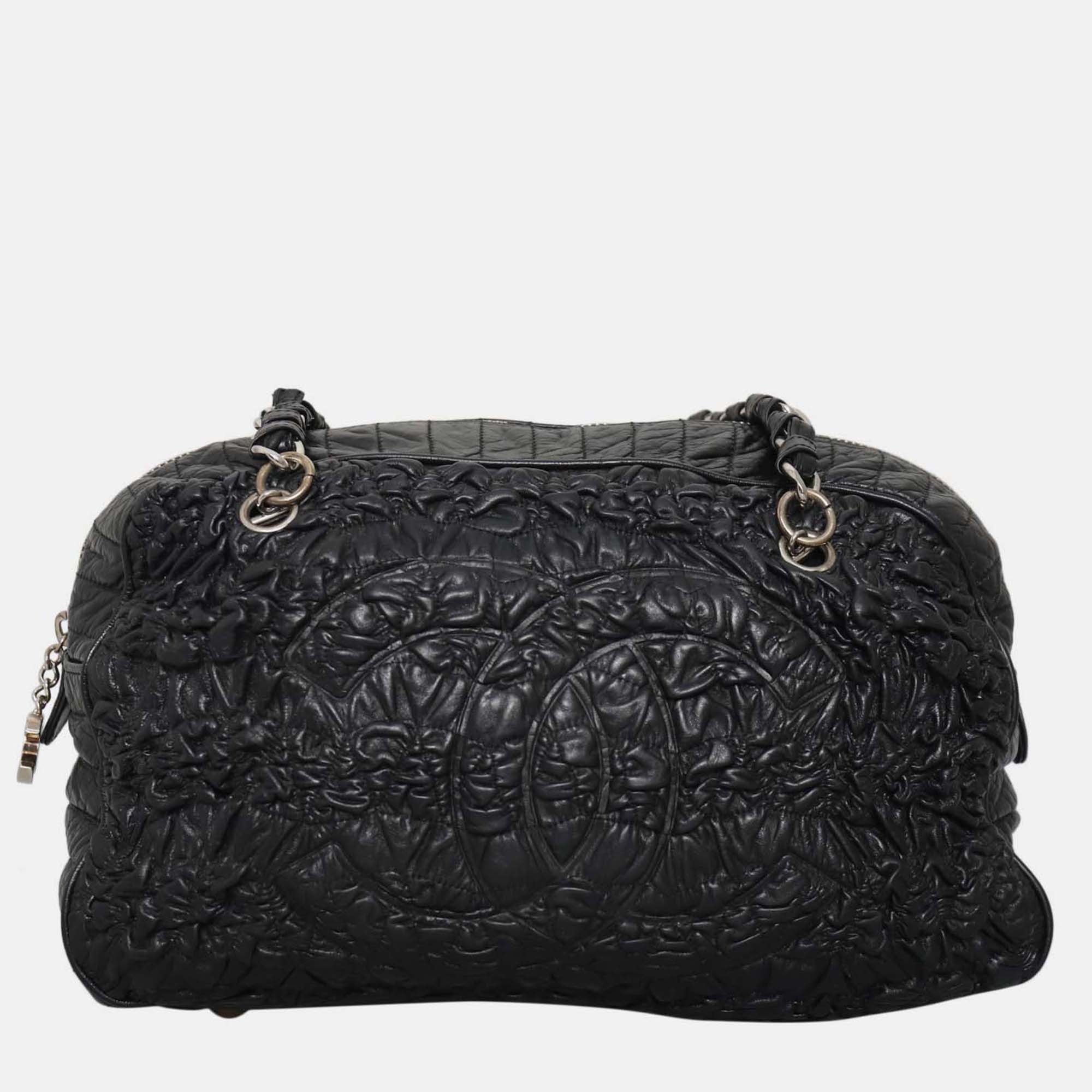 

Chanel Astrakhan Black Leather Bowler Bag