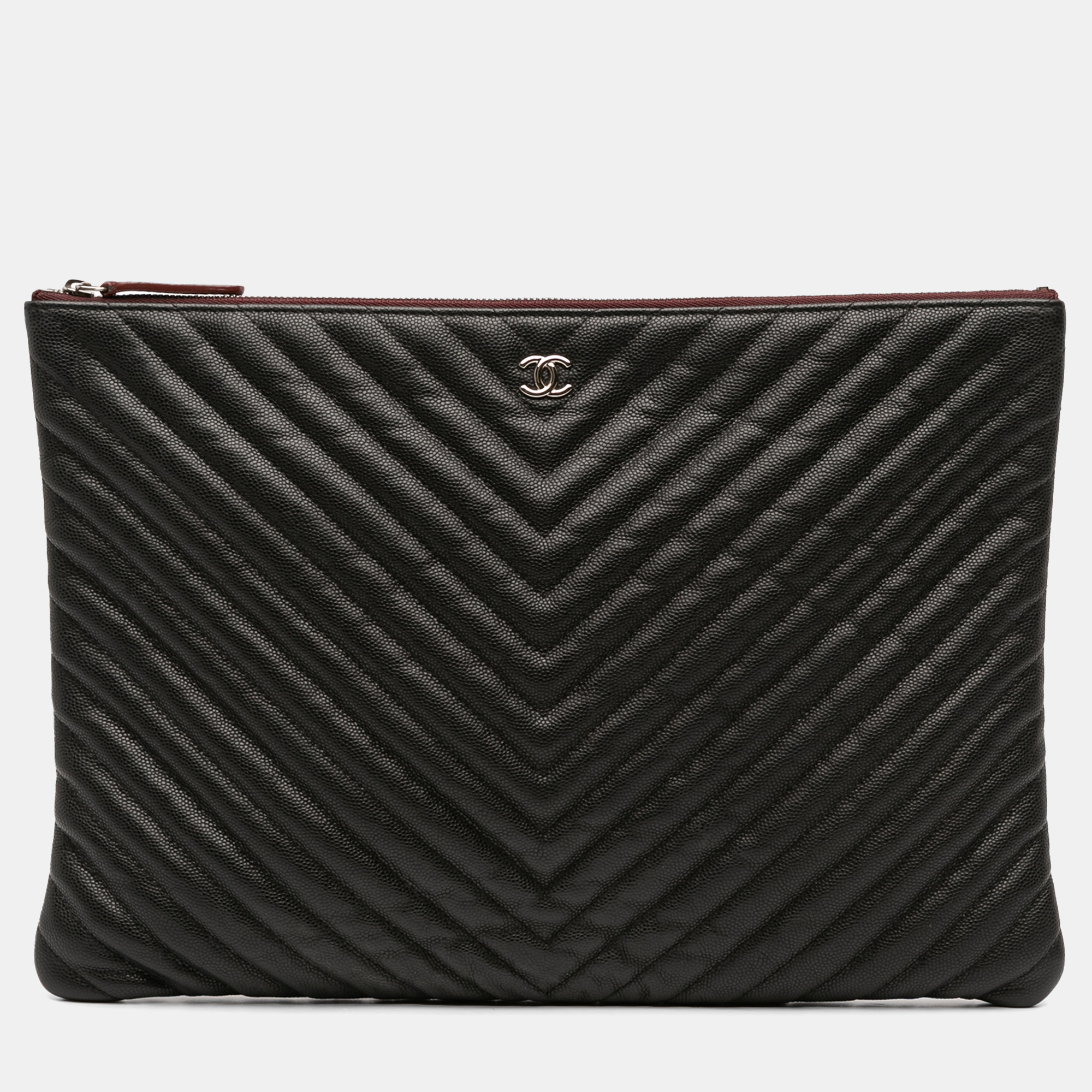 

Chanel Black Large Chevron Caviar O Case Clutch