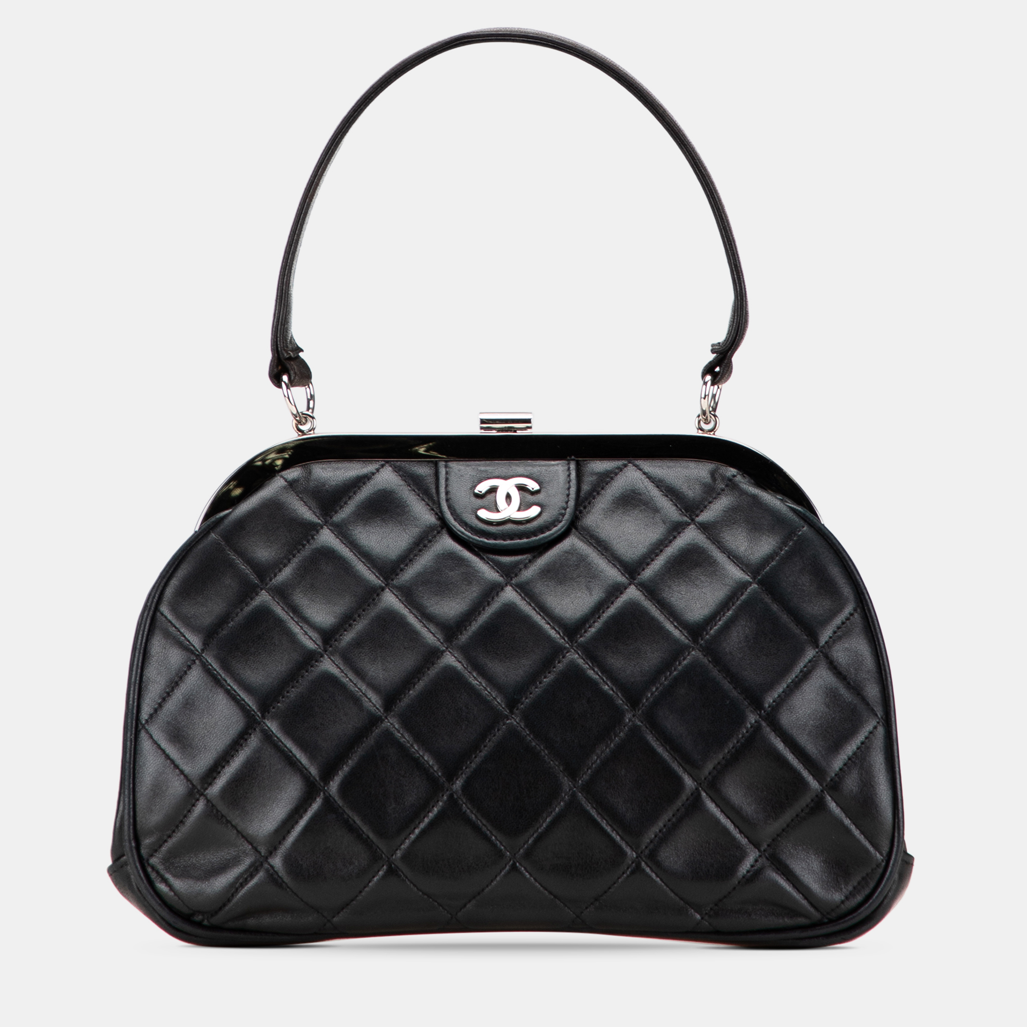 

Chanel Black CC Quilted Lambskin Kiss Lock Frame Top Handle Bag