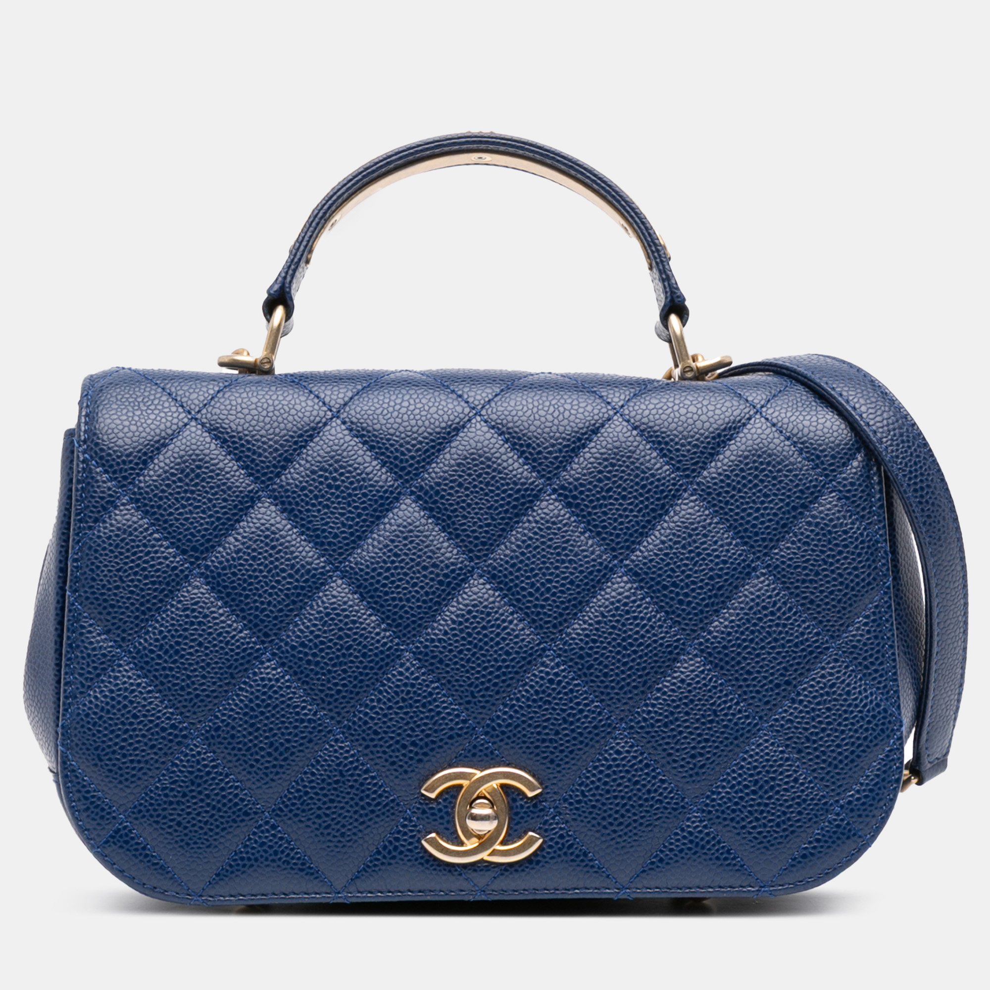 

Chanel Navy Blue Small Quilted Caviar Carry Around Flap