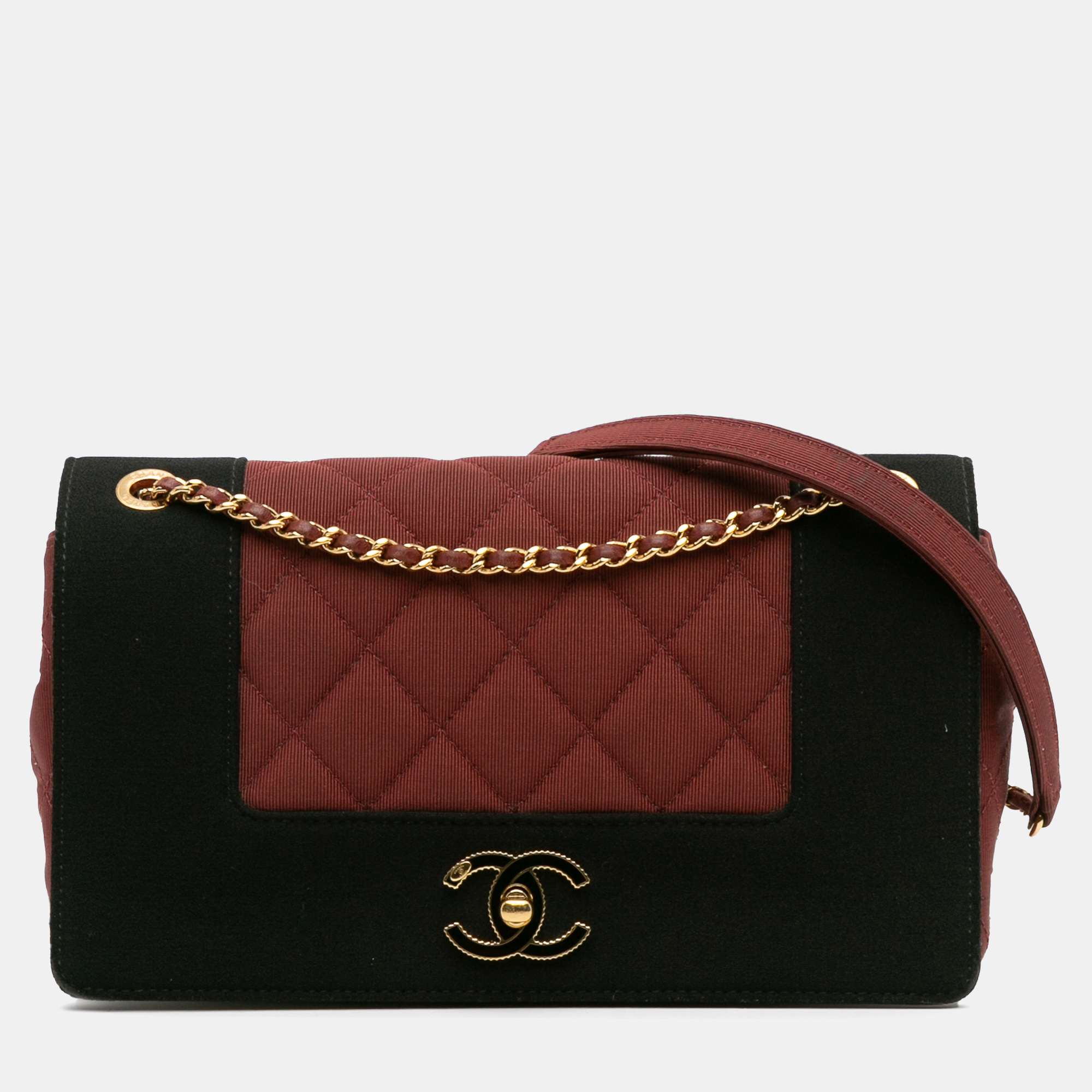 

Chanel Black Red Small Bicolor Quilted Grosgrain Satin Small Mademoiselle Double Flap