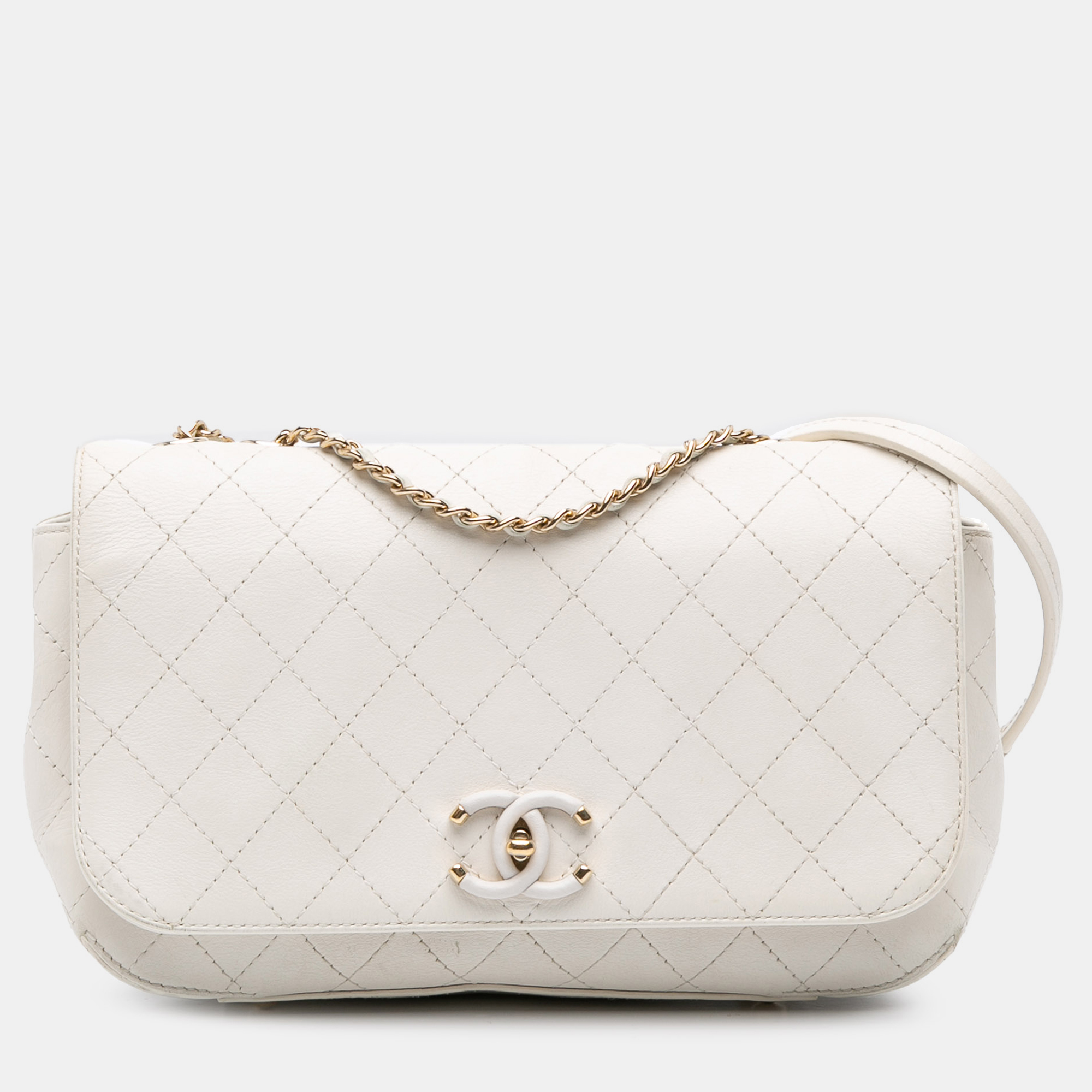 

Chanel White Medium Stitched Calfskin Covered CC Flap