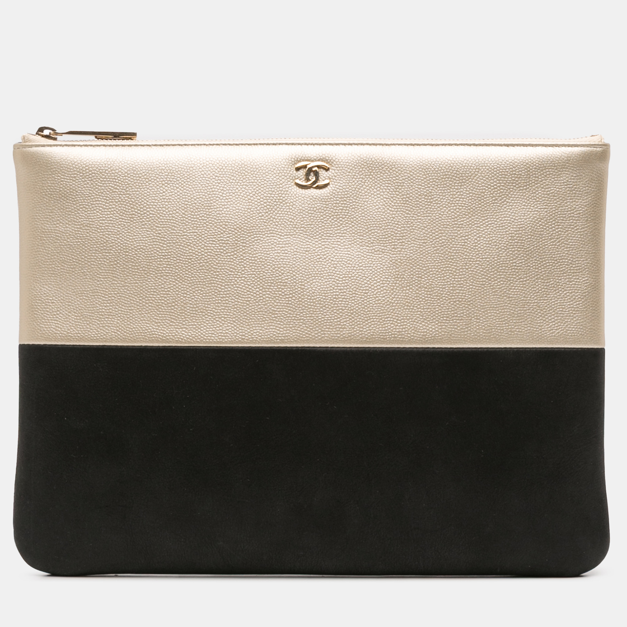 

Chanel Black Gold Medium Bicolor Caviar and Iridescent Calfskin O Case Clutch