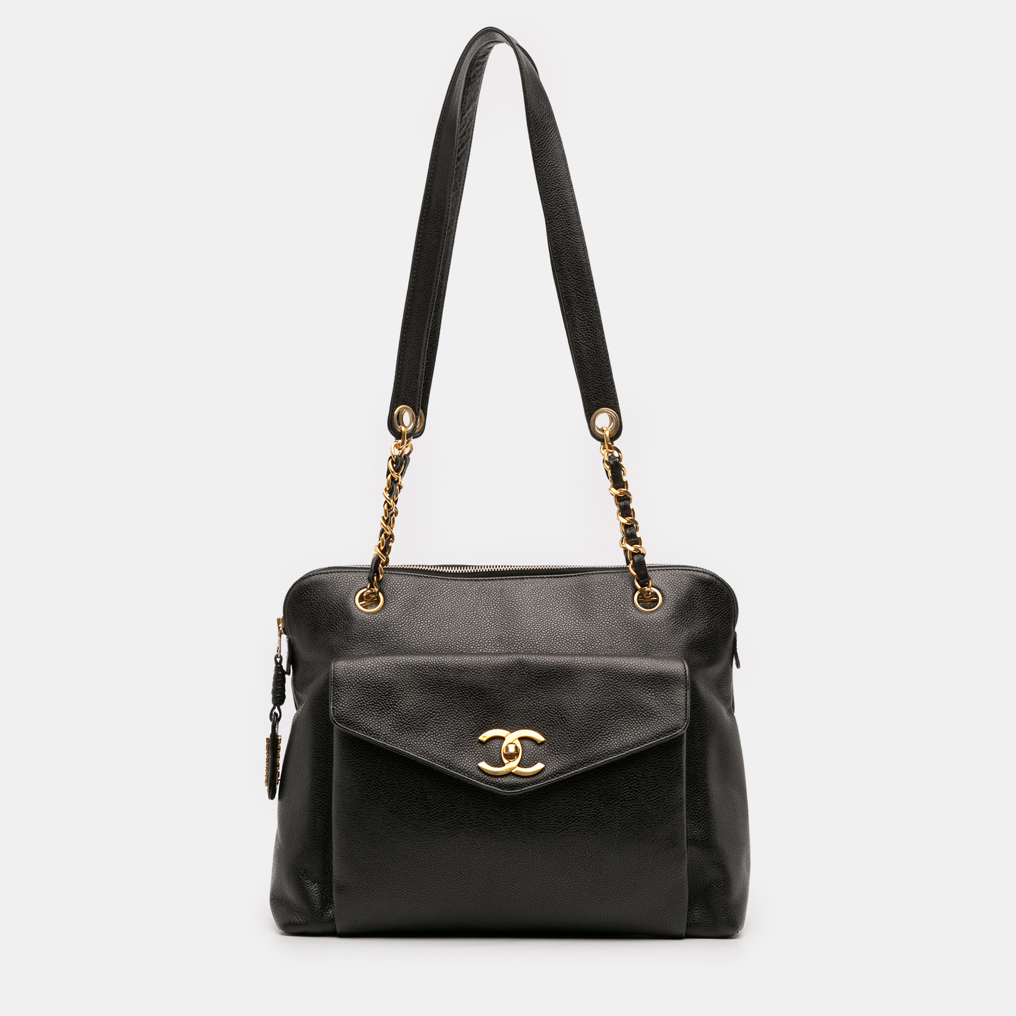 

Chanel Black Caviar Front Pocket Chain Tote