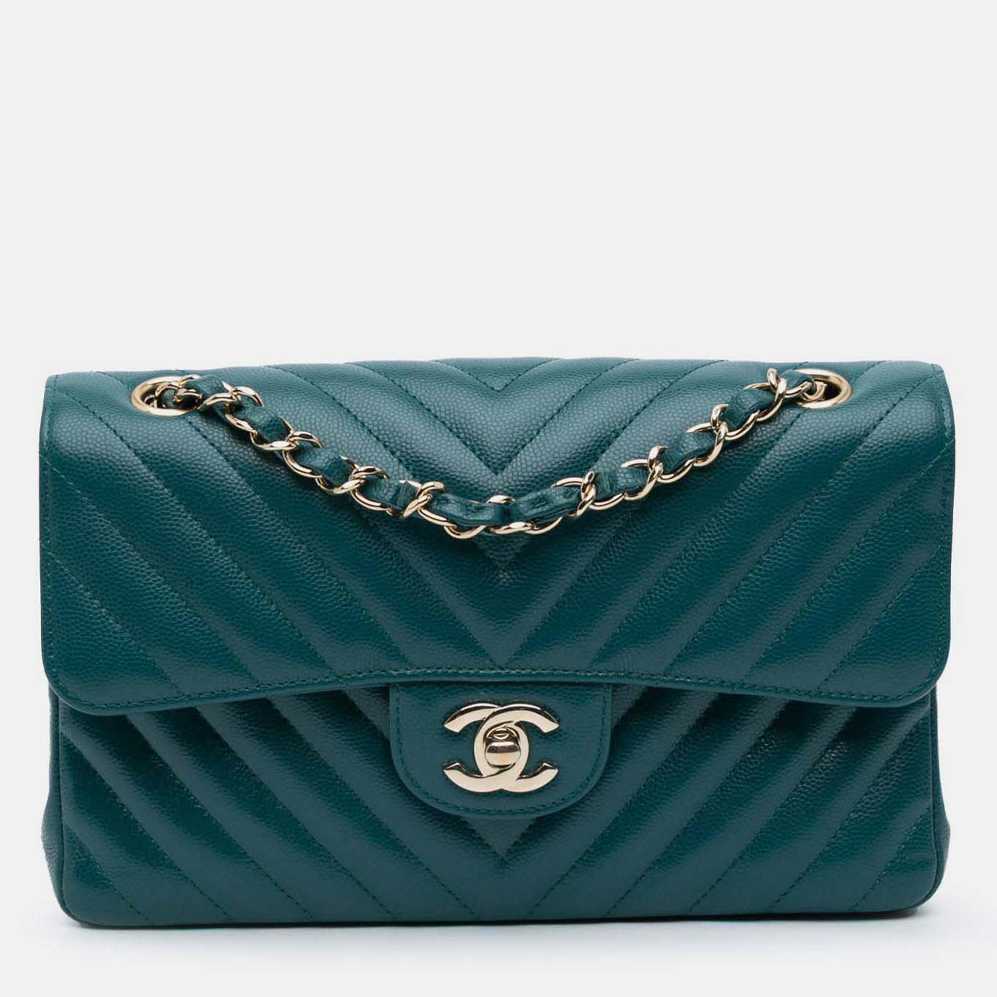 

Chanel Classic Small Blue Tone Chevron Caviar Leather Double Flap Bag