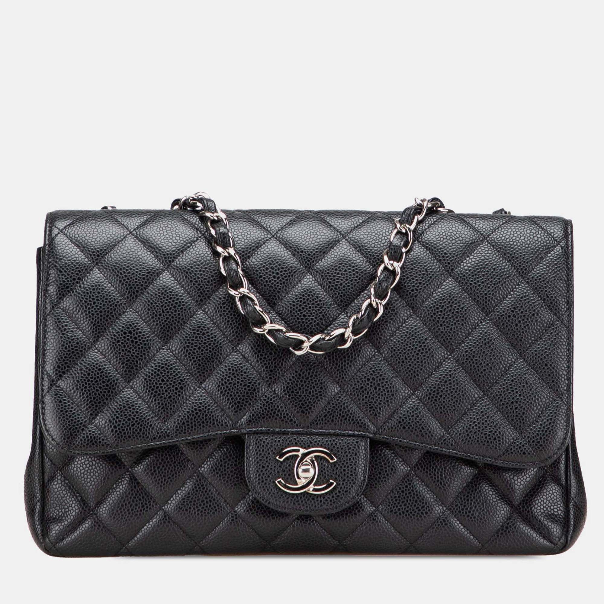 

Chanel Classic Jumbo Black Caviar Leather Double Flap Bag