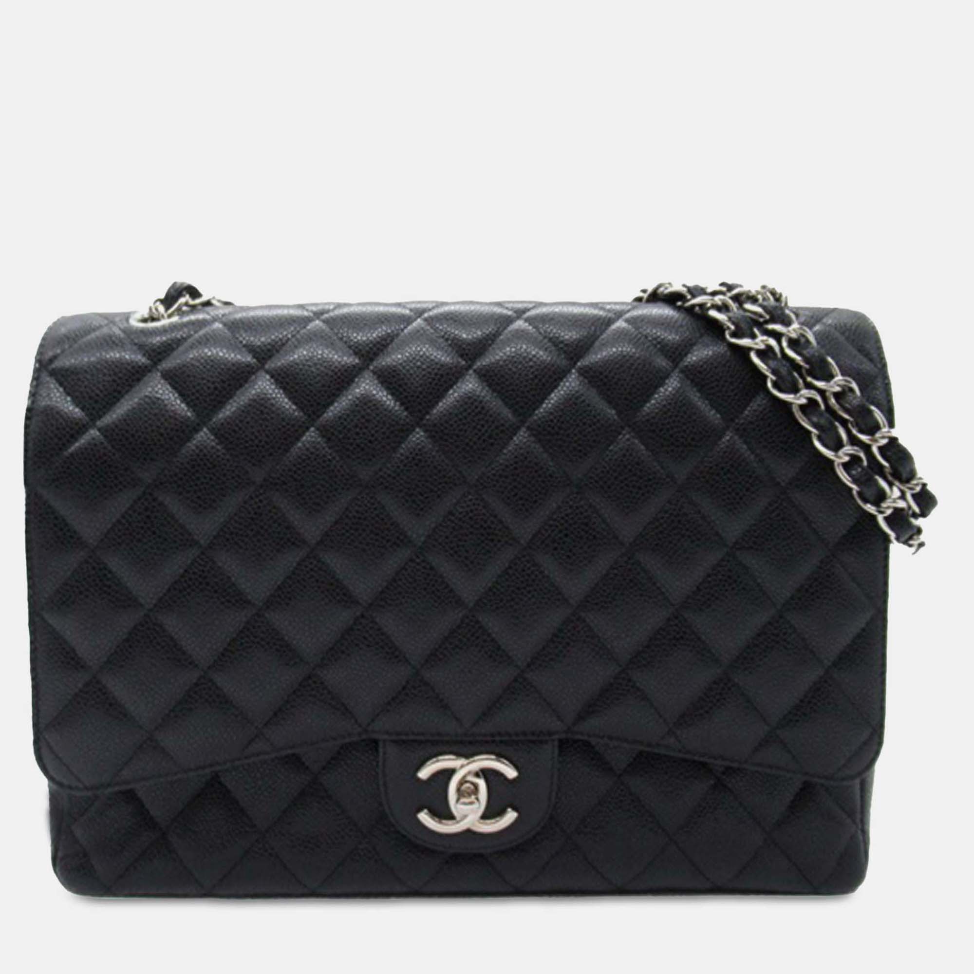 

Chanel Classic Maxi Black Caviar Leather Double Flap Bag